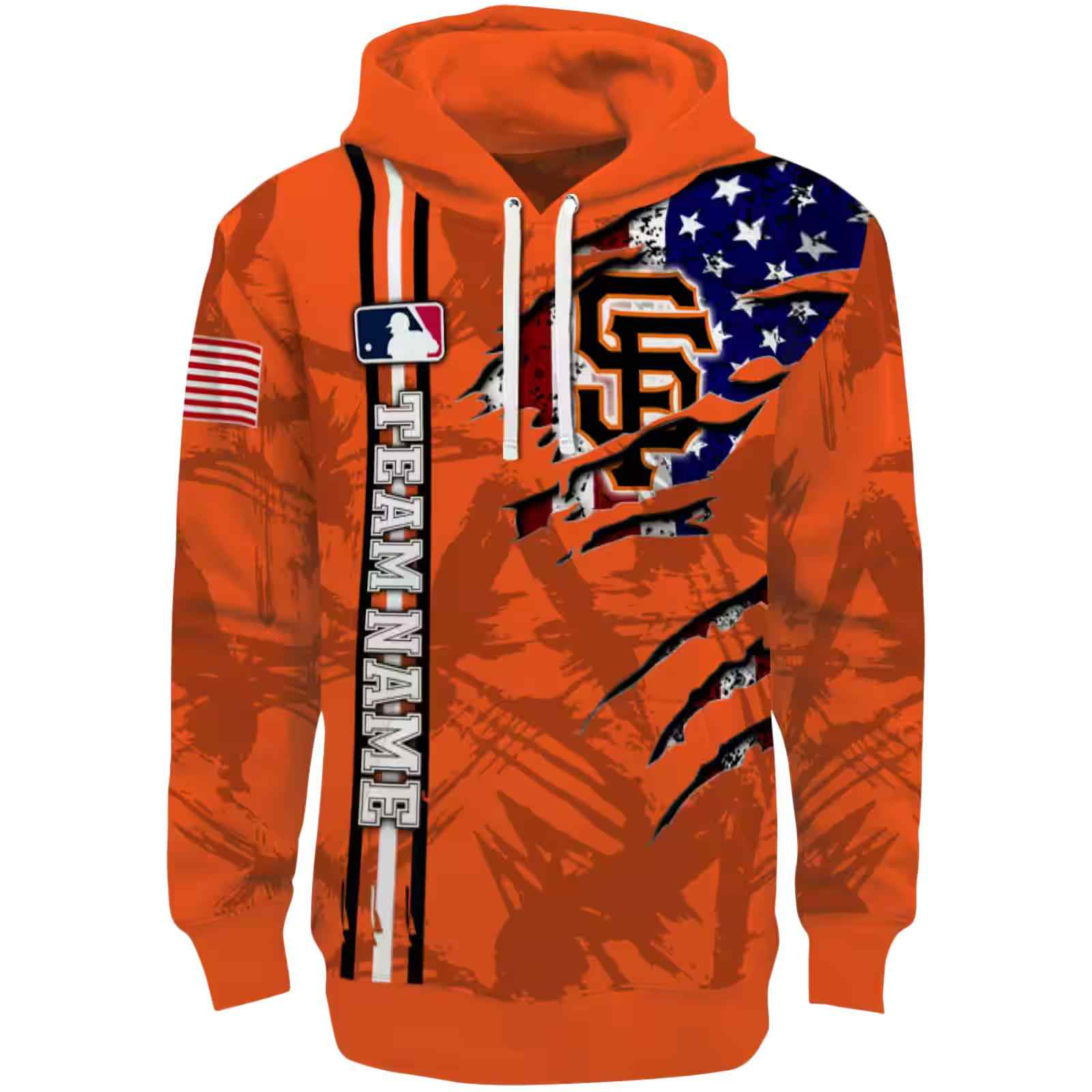 Personalized San Francisco Giants Ripped Flag Orange Hoodie