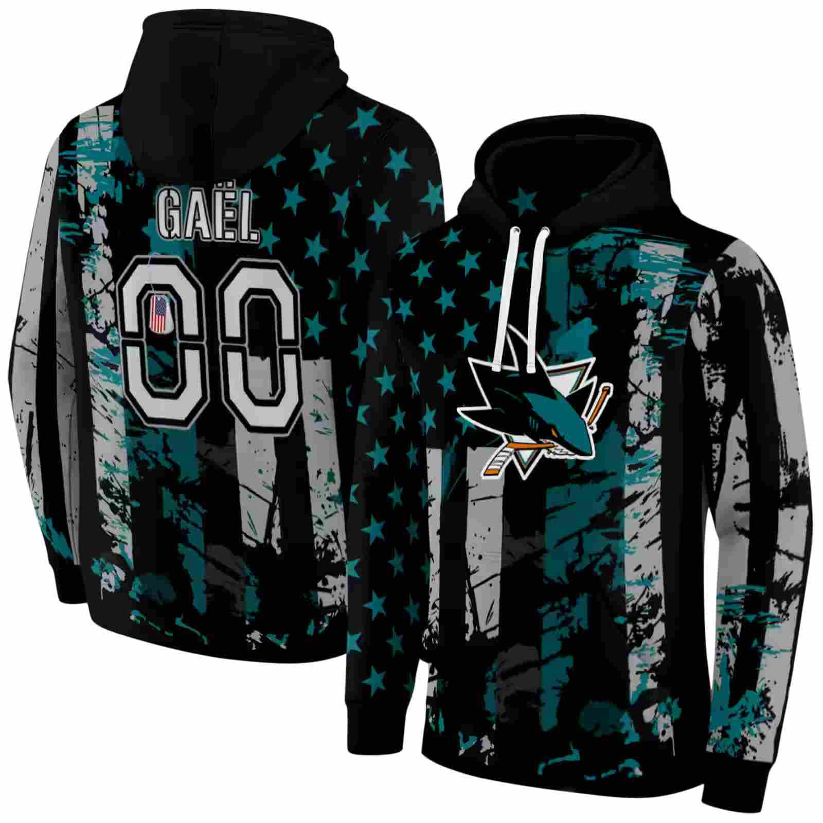 personalized san jose sharks distressed flag teal black hoodie fashion forward