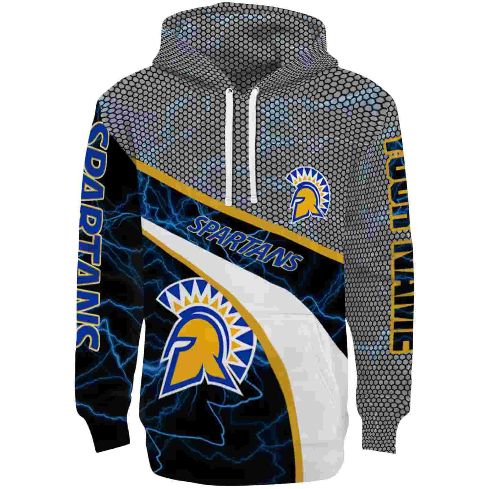 Personalized San Jose State Spartans Hexagonal Mesh Blue Black Gray Hoodie