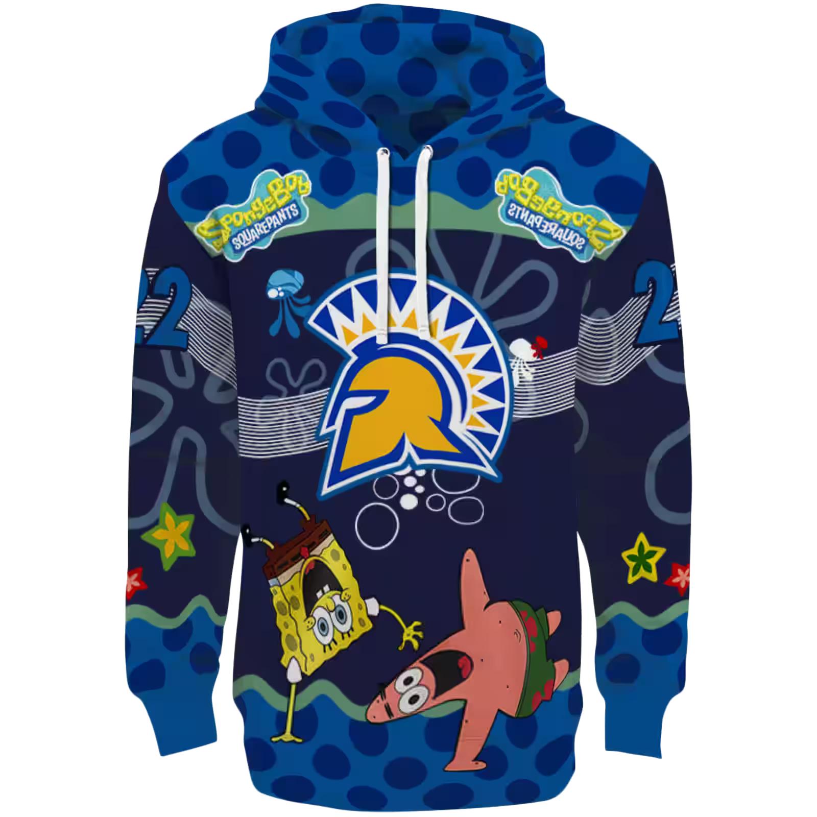 Personalized San Jose State Spartans Spongebob Patrick Star Blue Navy Hoodie