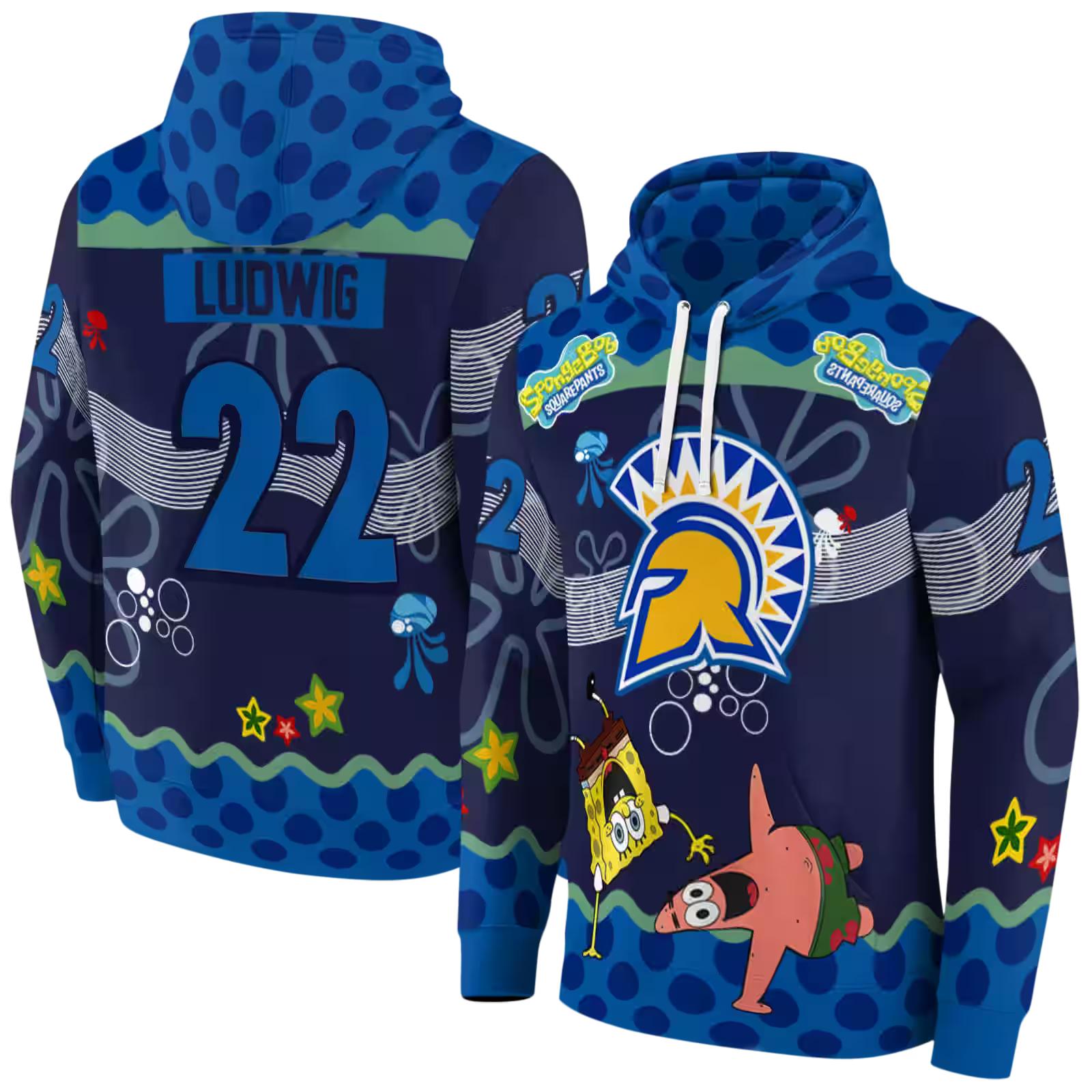 personalized san jose state spartans spongebob patrick star blue navy hoodie fashion forward