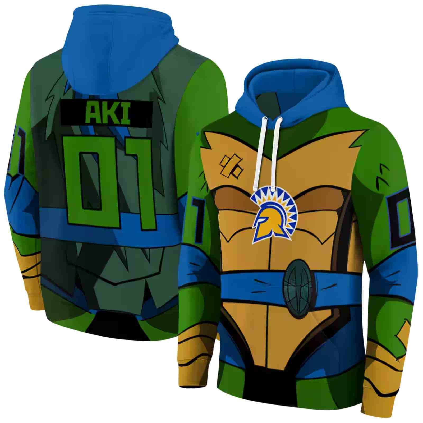 personalized san jose state spartans superhero armor blue green hoodie fashion forward