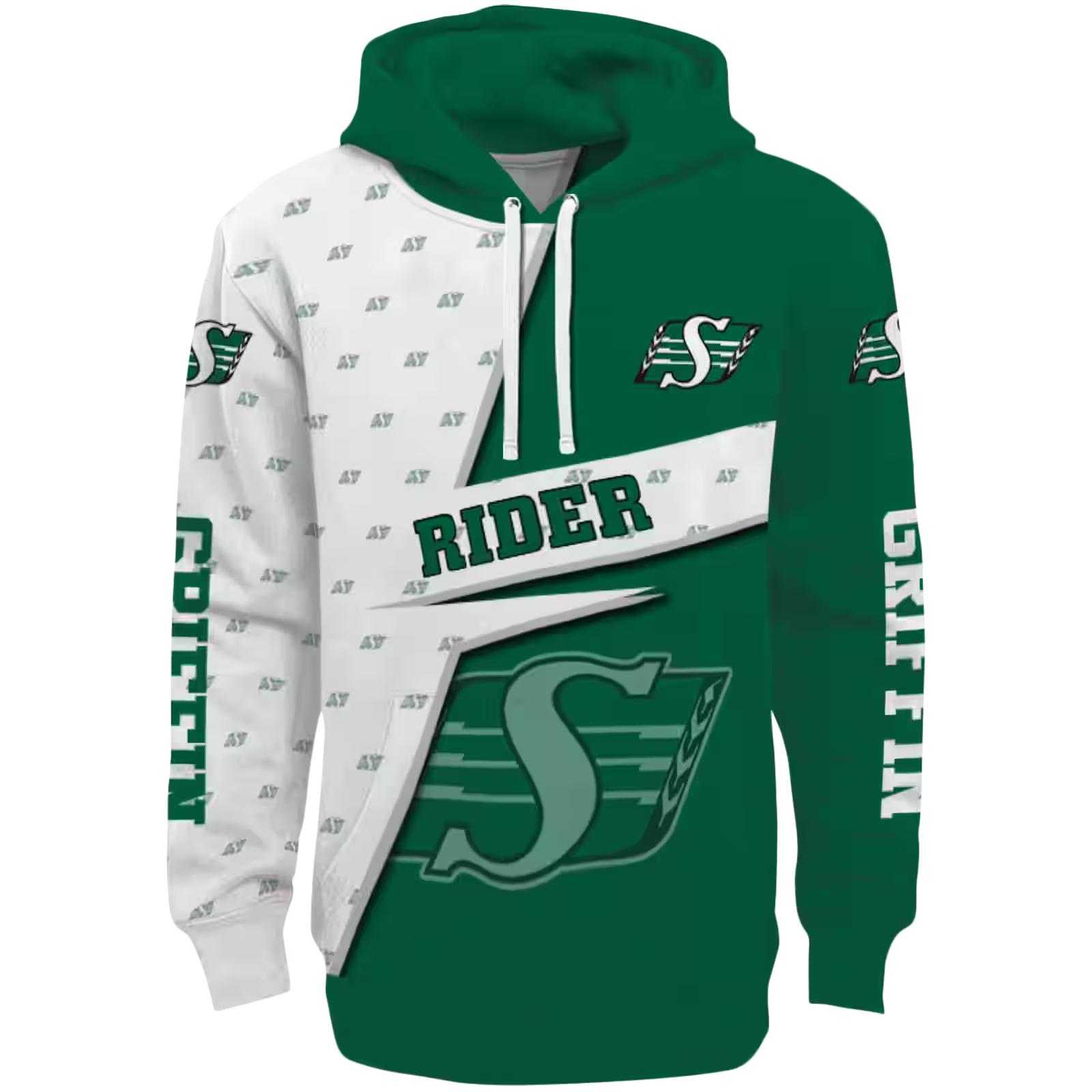 Personalized Saskatchewan Roughriders Abstract Shape Green Hoodie