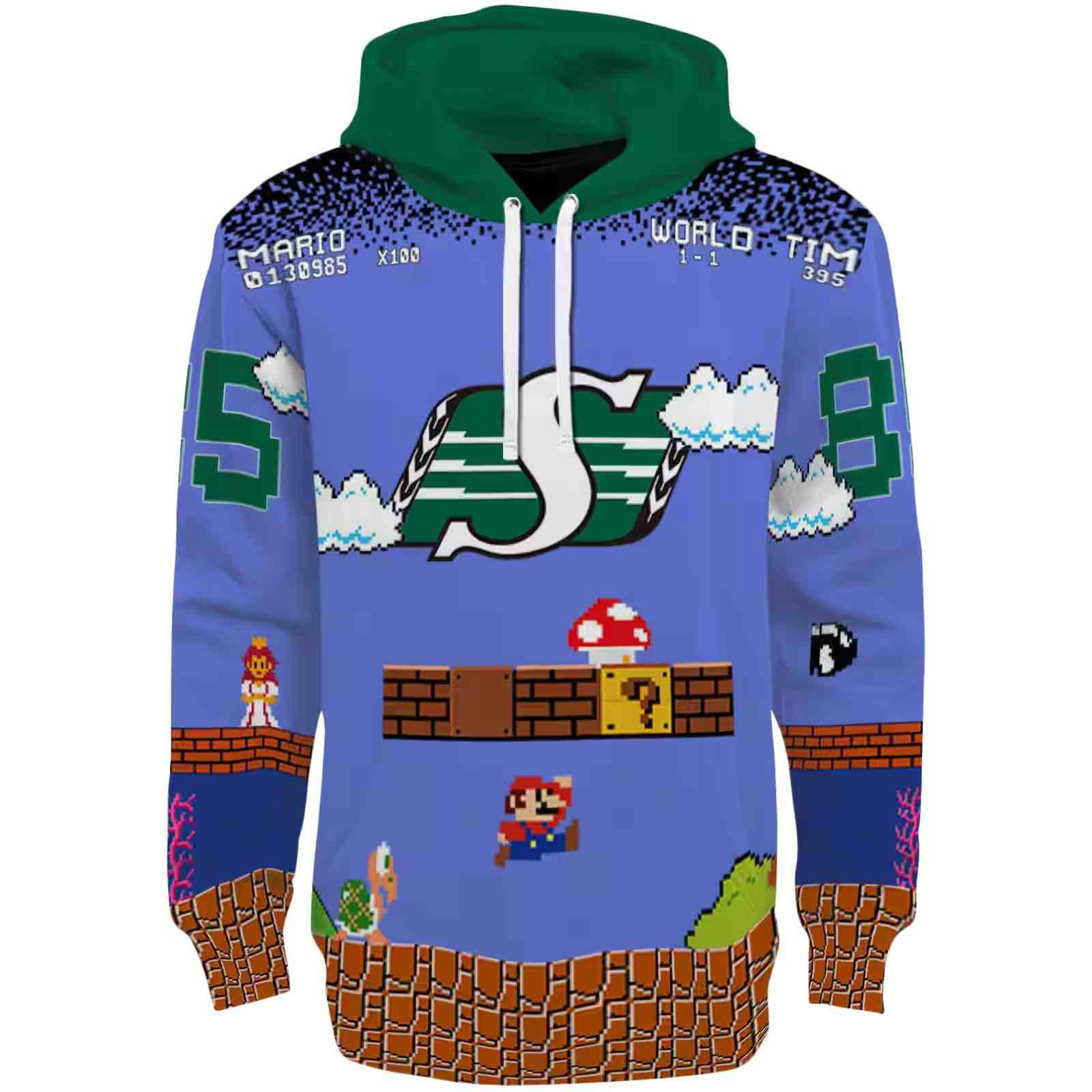 Personalized Saskatchewan Roughriders Mario Blue Black Hoodie