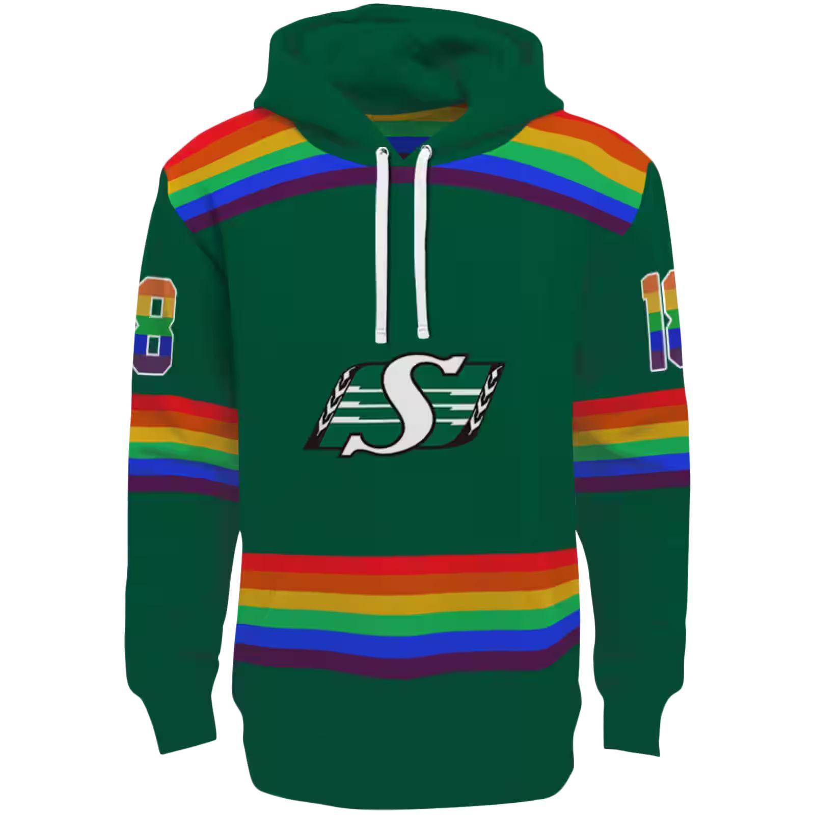 Personalized Saskatchewan Roughriders Rainbow Stripes Green Hoodie