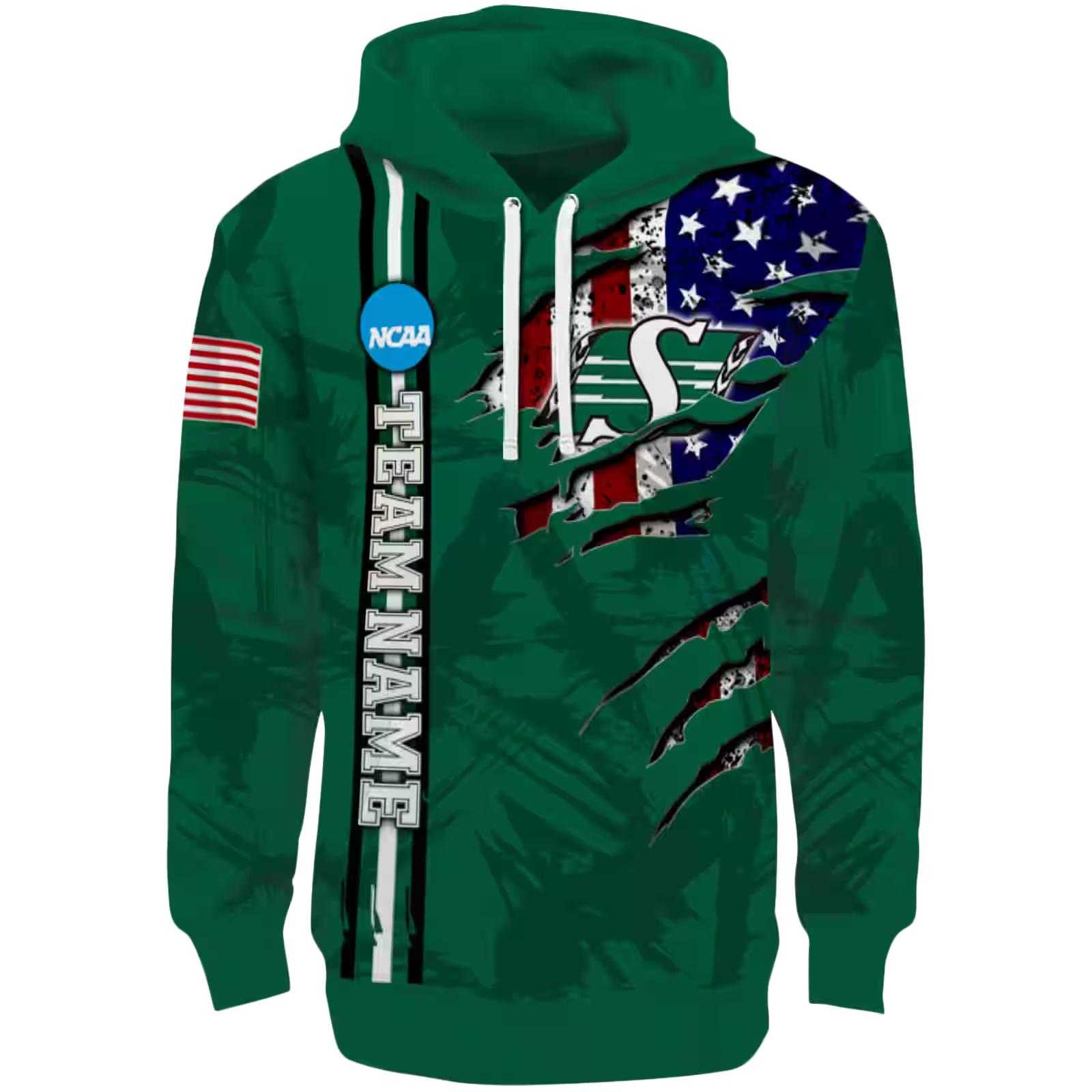 Personalized Saskatchewan Roughriders Ripped Flag Green Hoodie