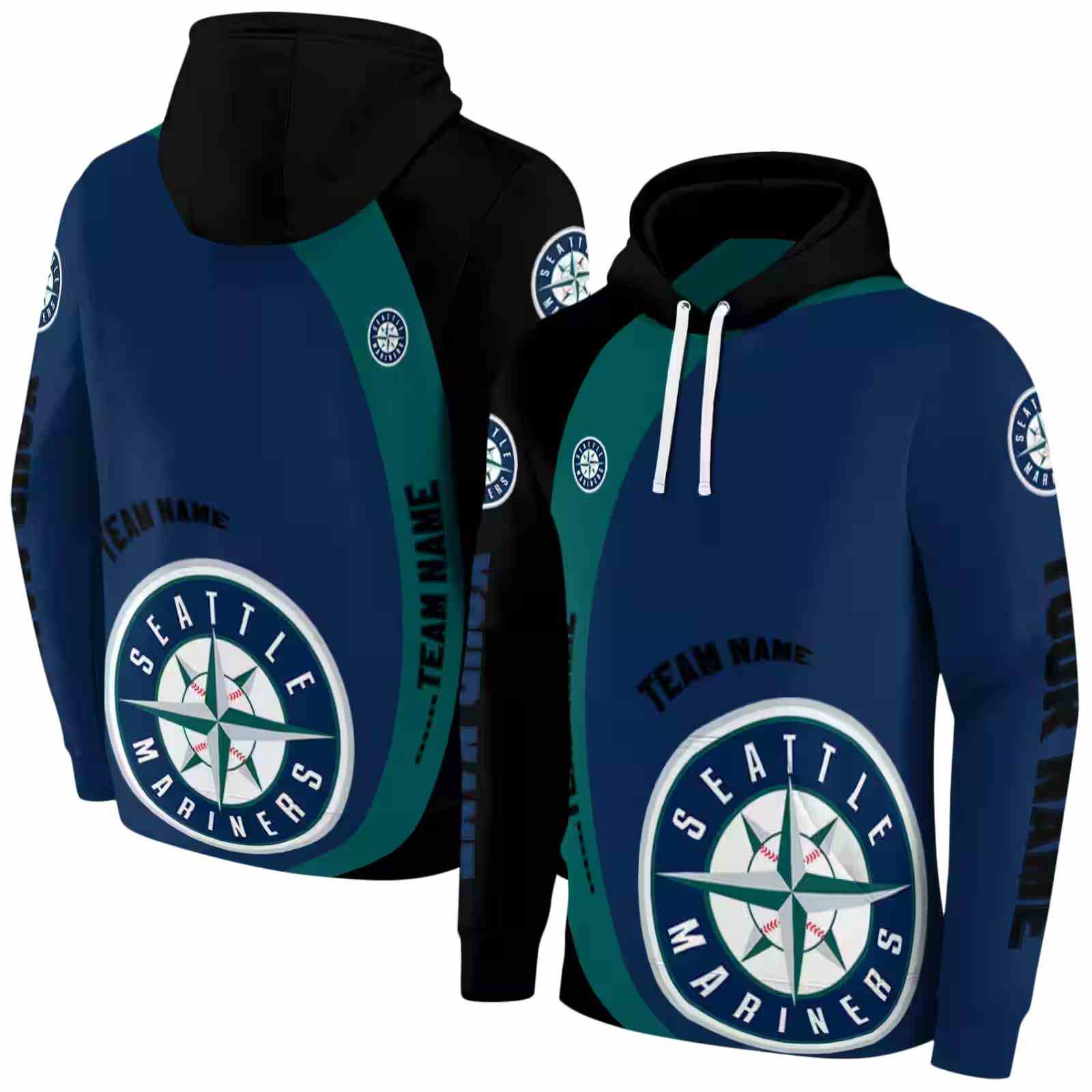 personalized seattle mariners minimalist design navy blue black hoodie fashion forward