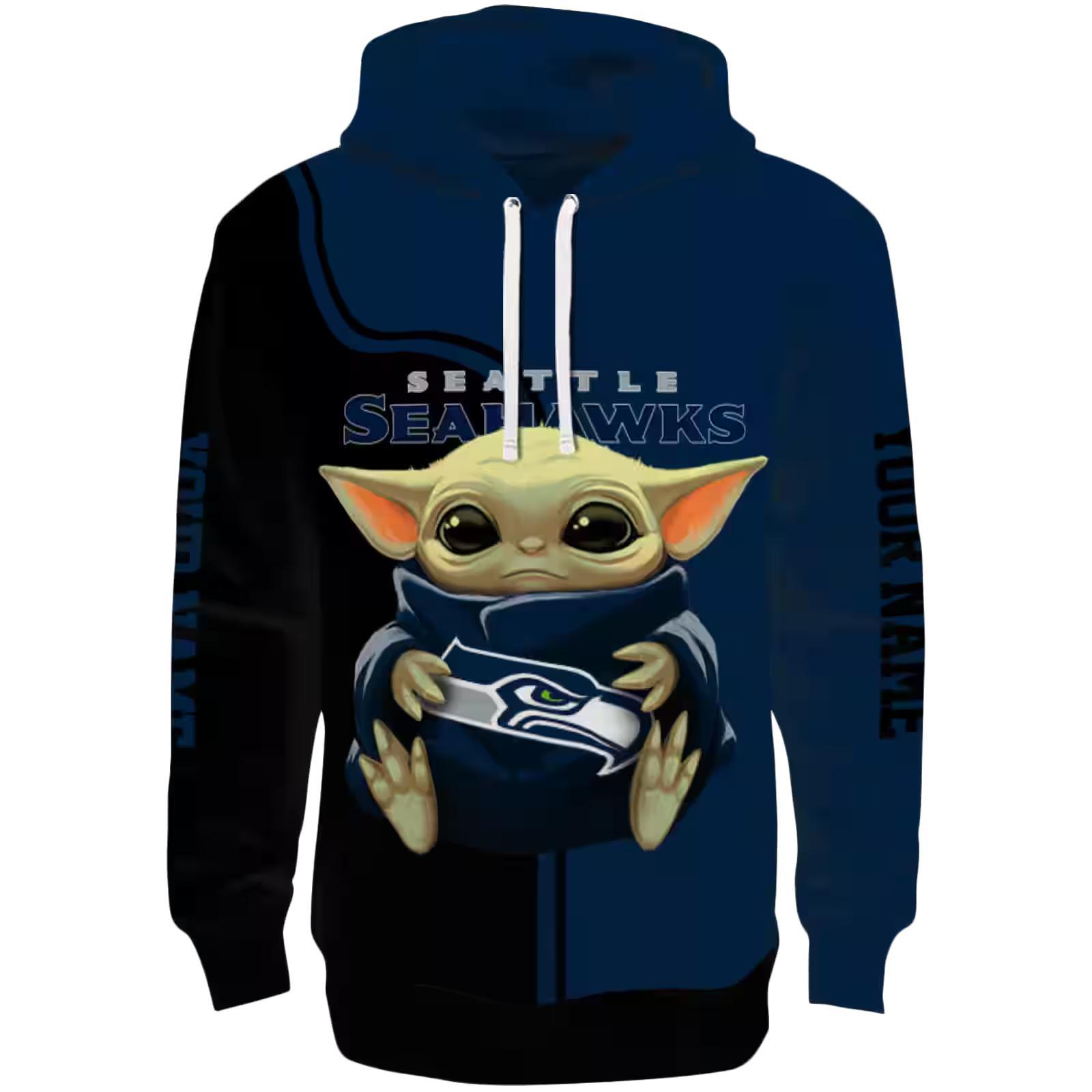 Personalized Seattle Seahawks Baby Yoda Blue Black Hoodie