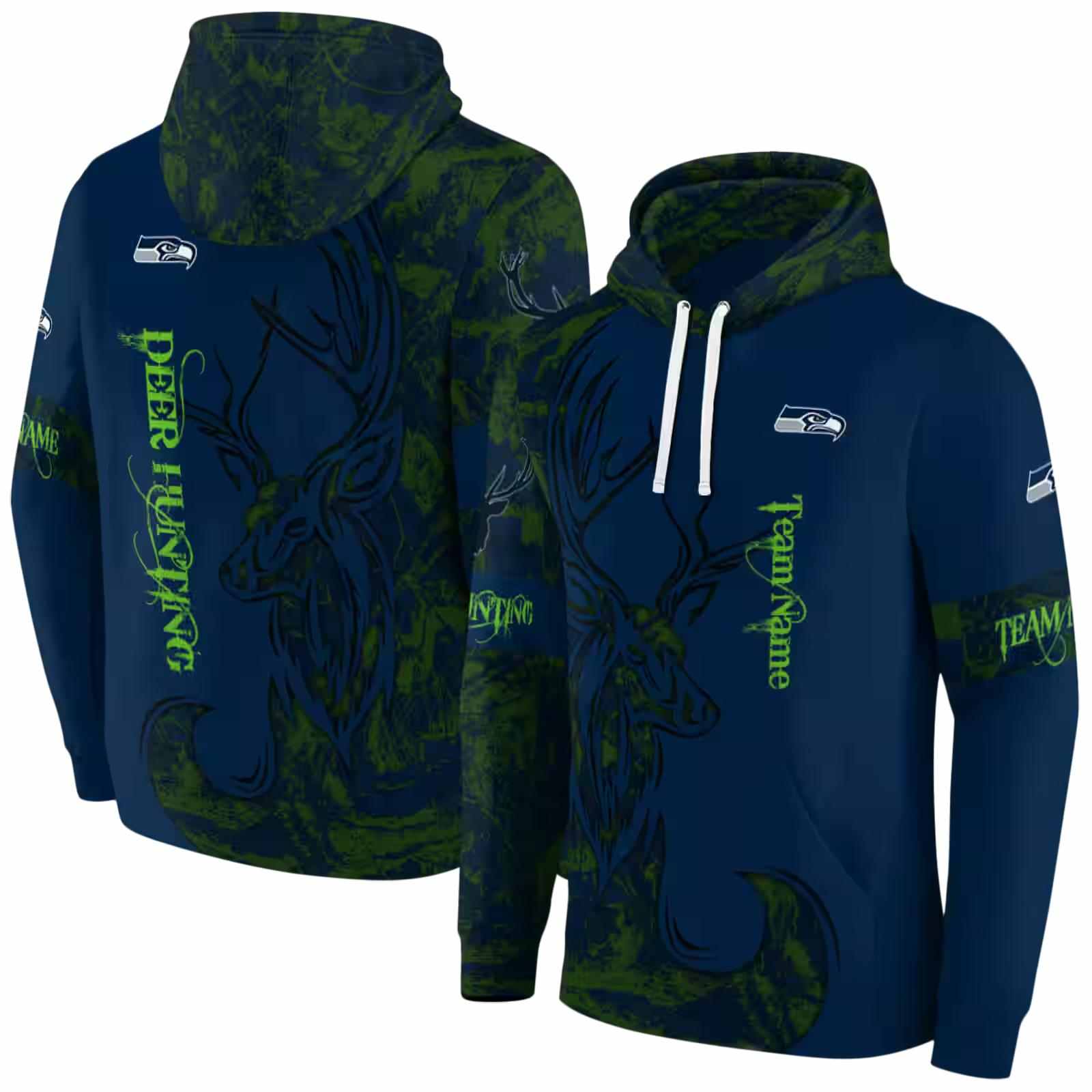 personalized seattle seahawks deer silhouette blue hoodie fashion forward