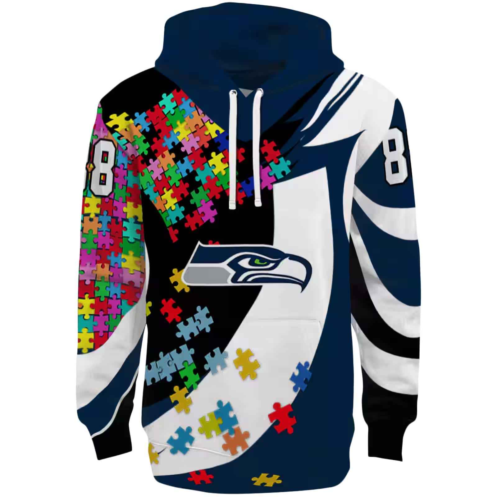 Personalized Seattle Seahawks Puzzle Pieces Blue Hoodie