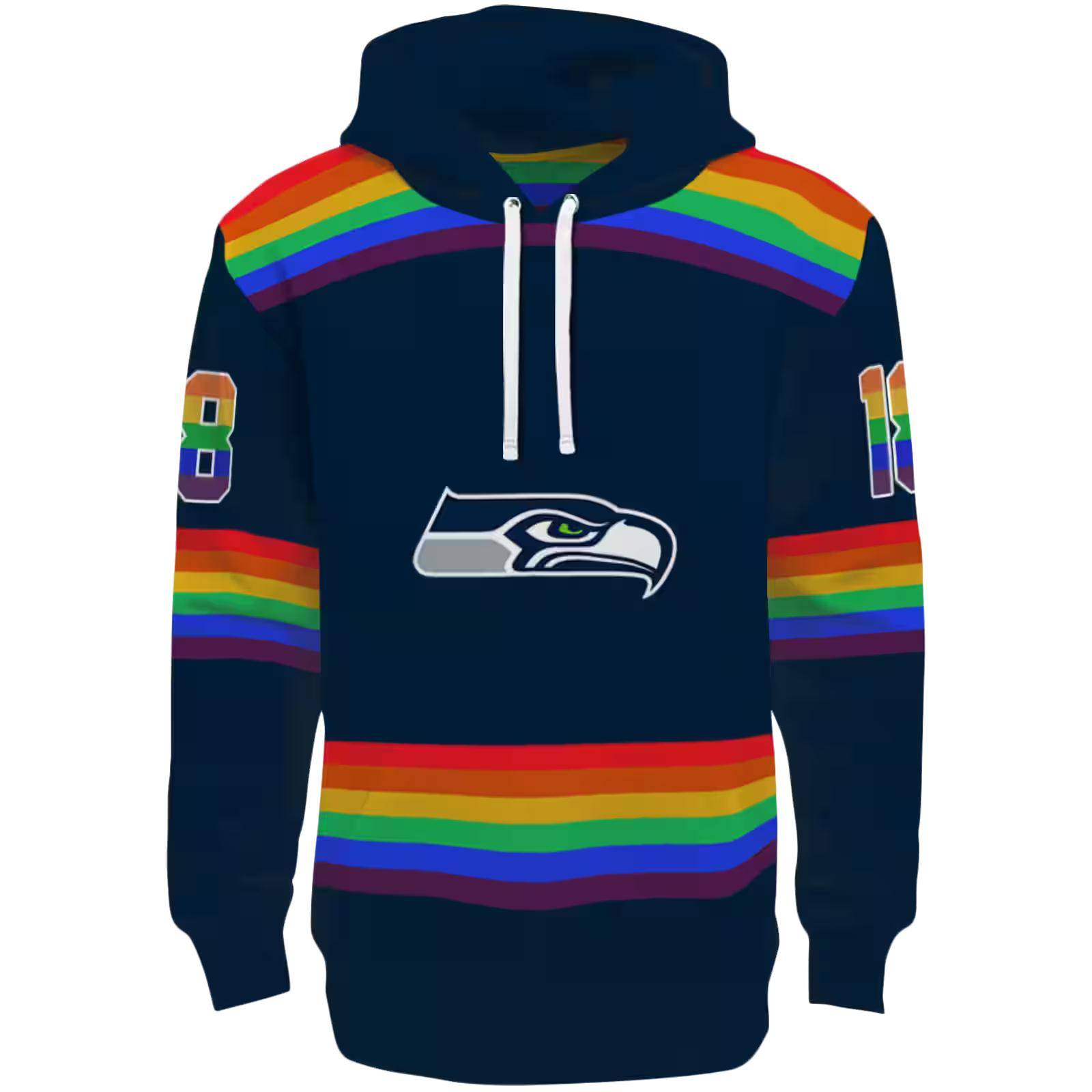 Personalized Seattle Seahawks Rainbow Stripes Blue Hoodie