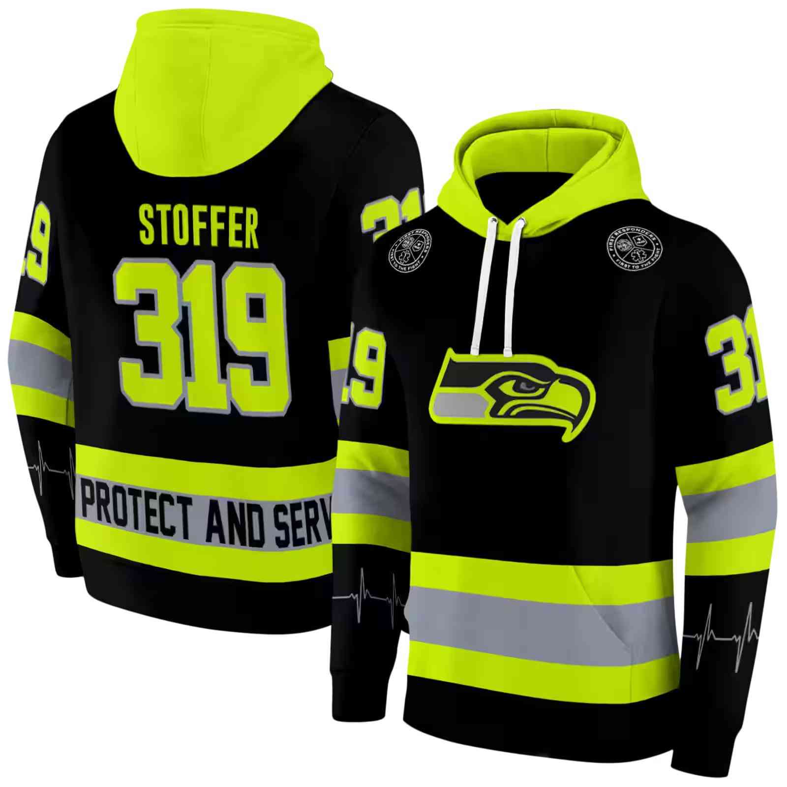 personalized seattle seahawks safety motif black neon green hoodie fashion forward