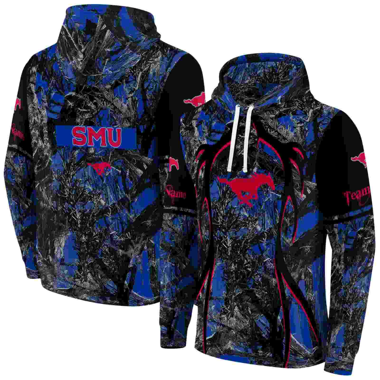 personalized smu mustangs hunting theme blue black hoodie fashion forward