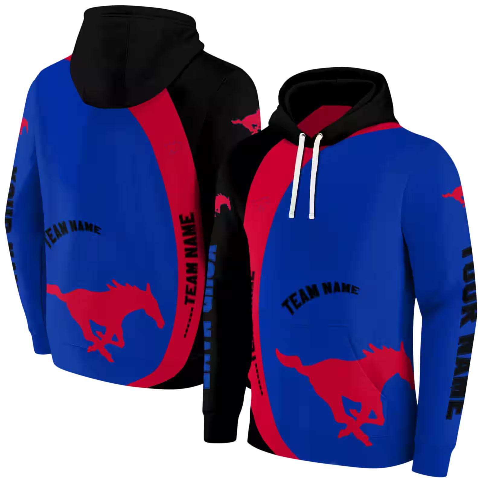 personalized smu mustangs minimalist design blue black hoodie fashion forward