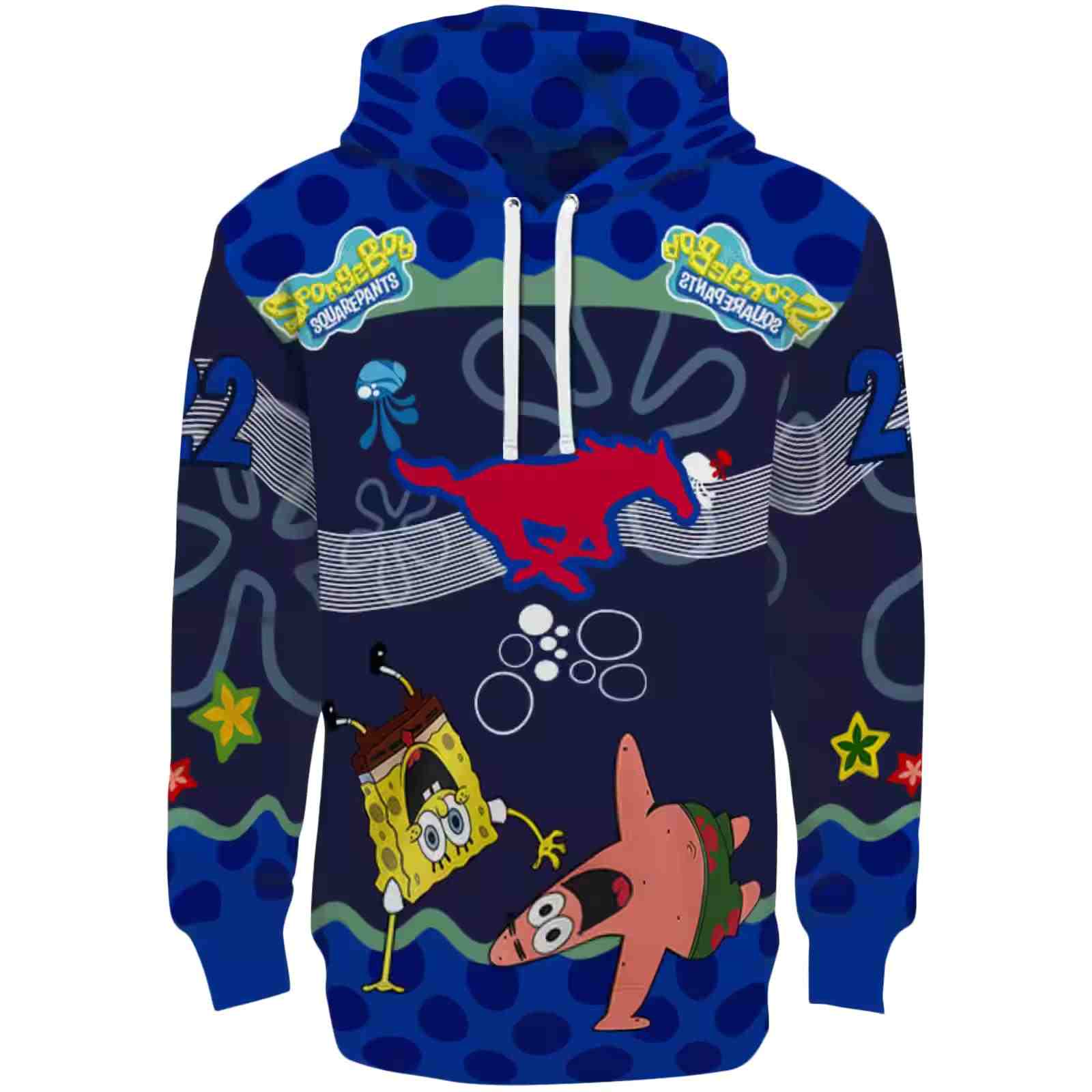 Personalized SMU Mustangs Spongebob Patrick Star Blue Navy Hoodie