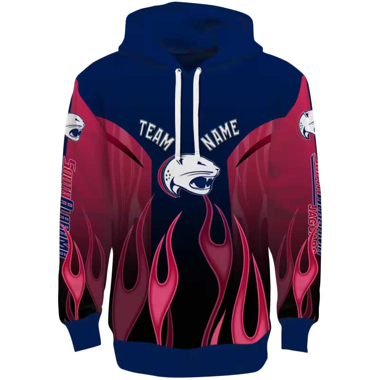 Personalized South Alabama Jaguars Flame Design Blue Hoodie