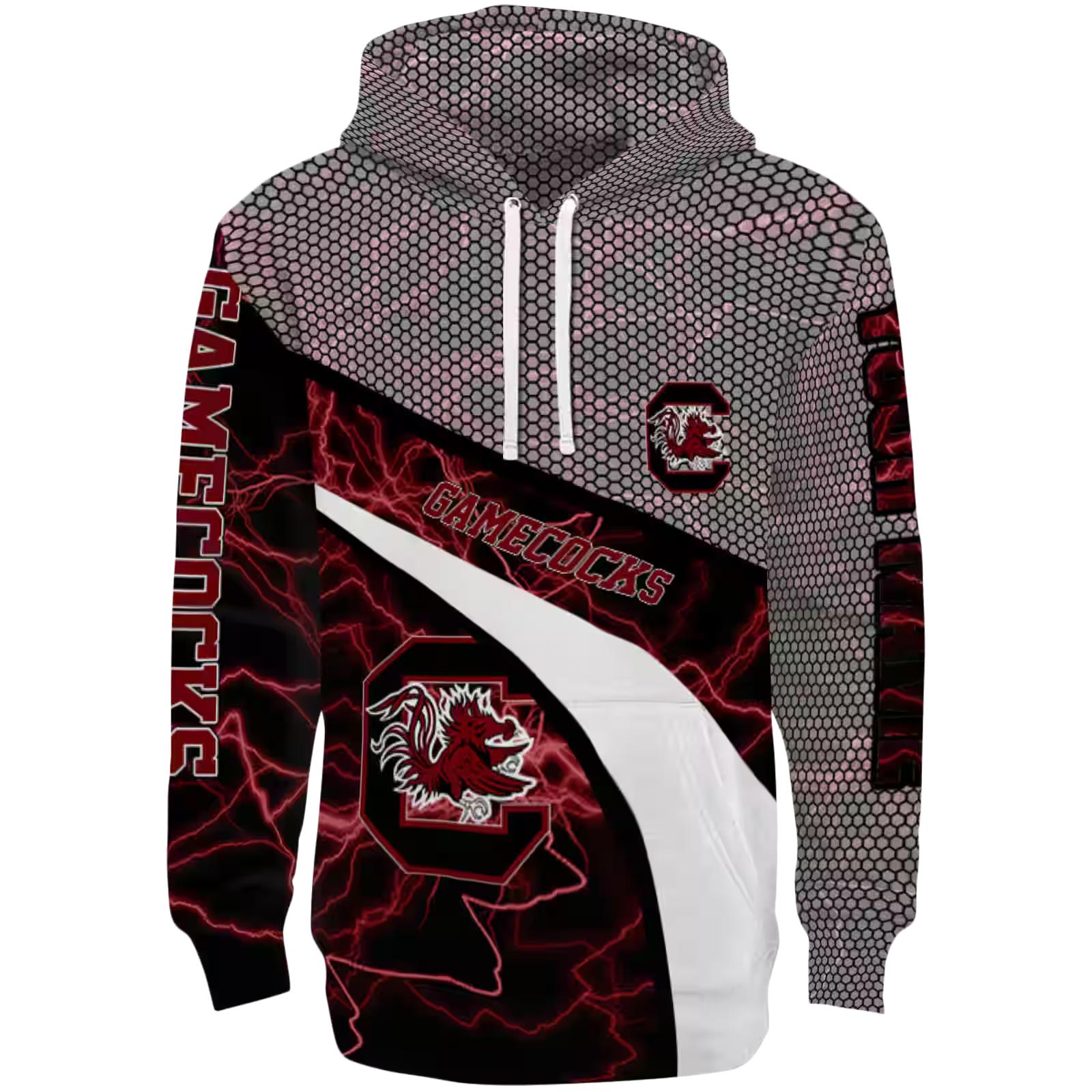 Personalized South Carolina Gamecocks Hexagonal Mesh Garnet Black Gray Hoodie