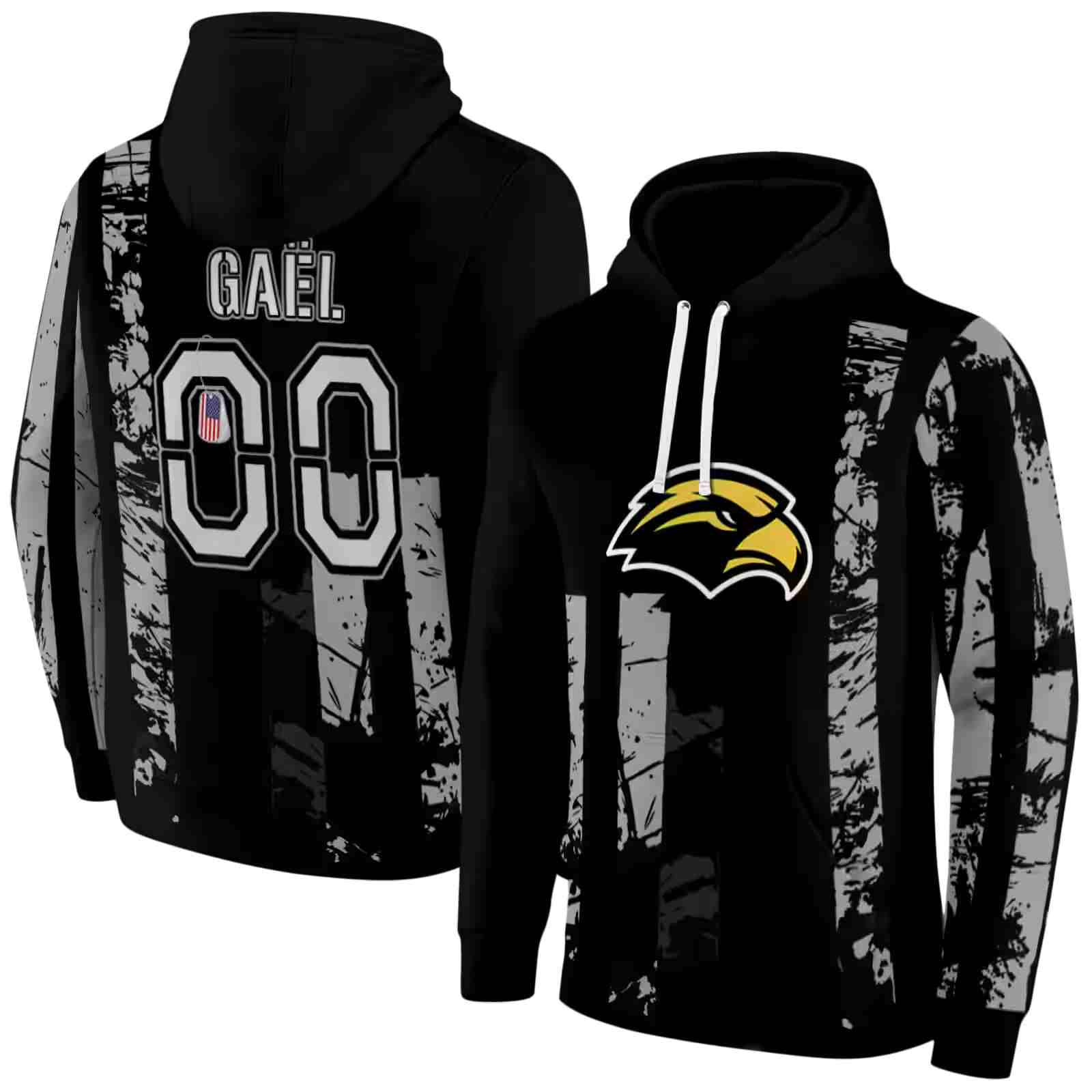 personalized southern miss golden eagles distressed flag black hoodie fashion forward