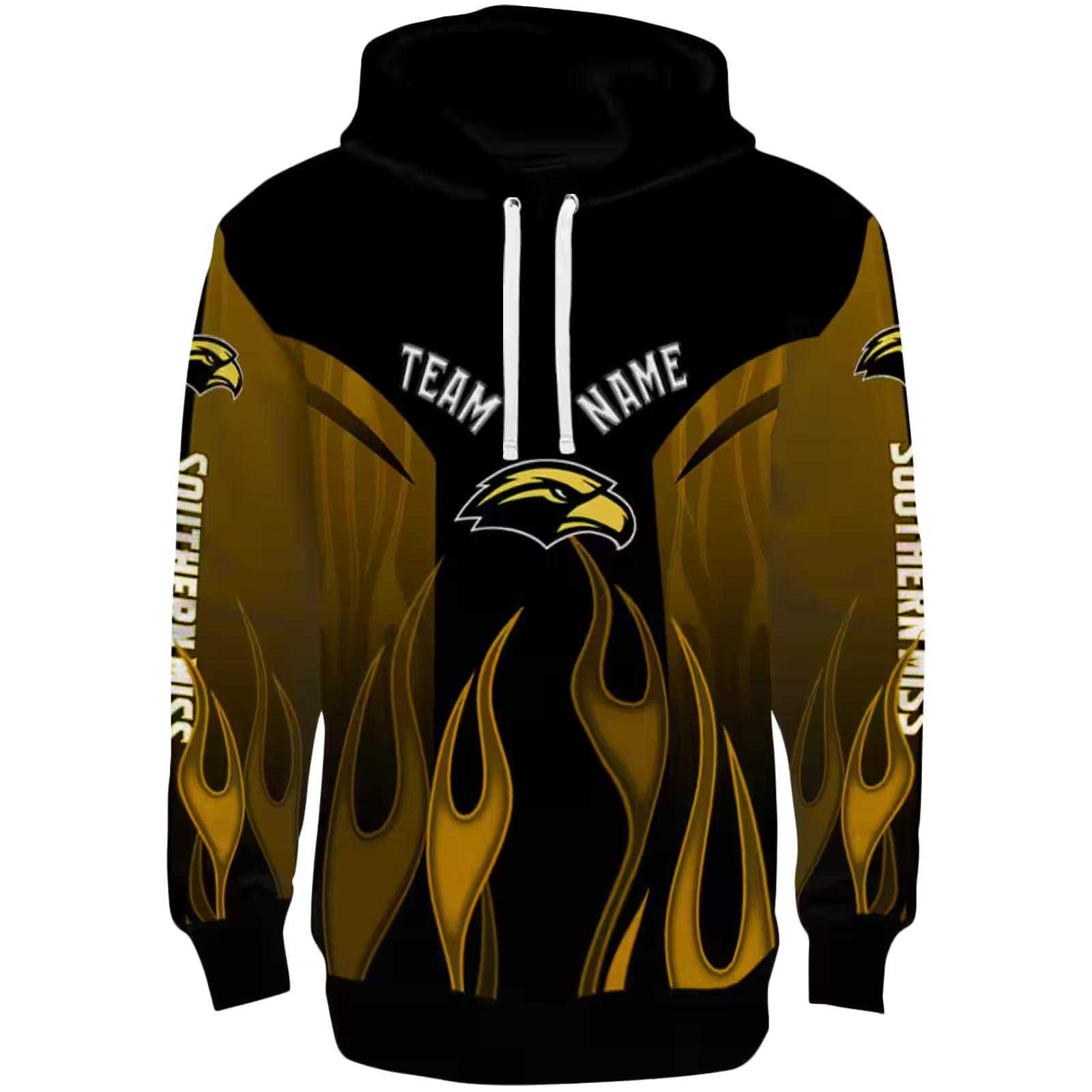 Personalized Southern Miss Golden Eagles Flame Design Black Hoodie