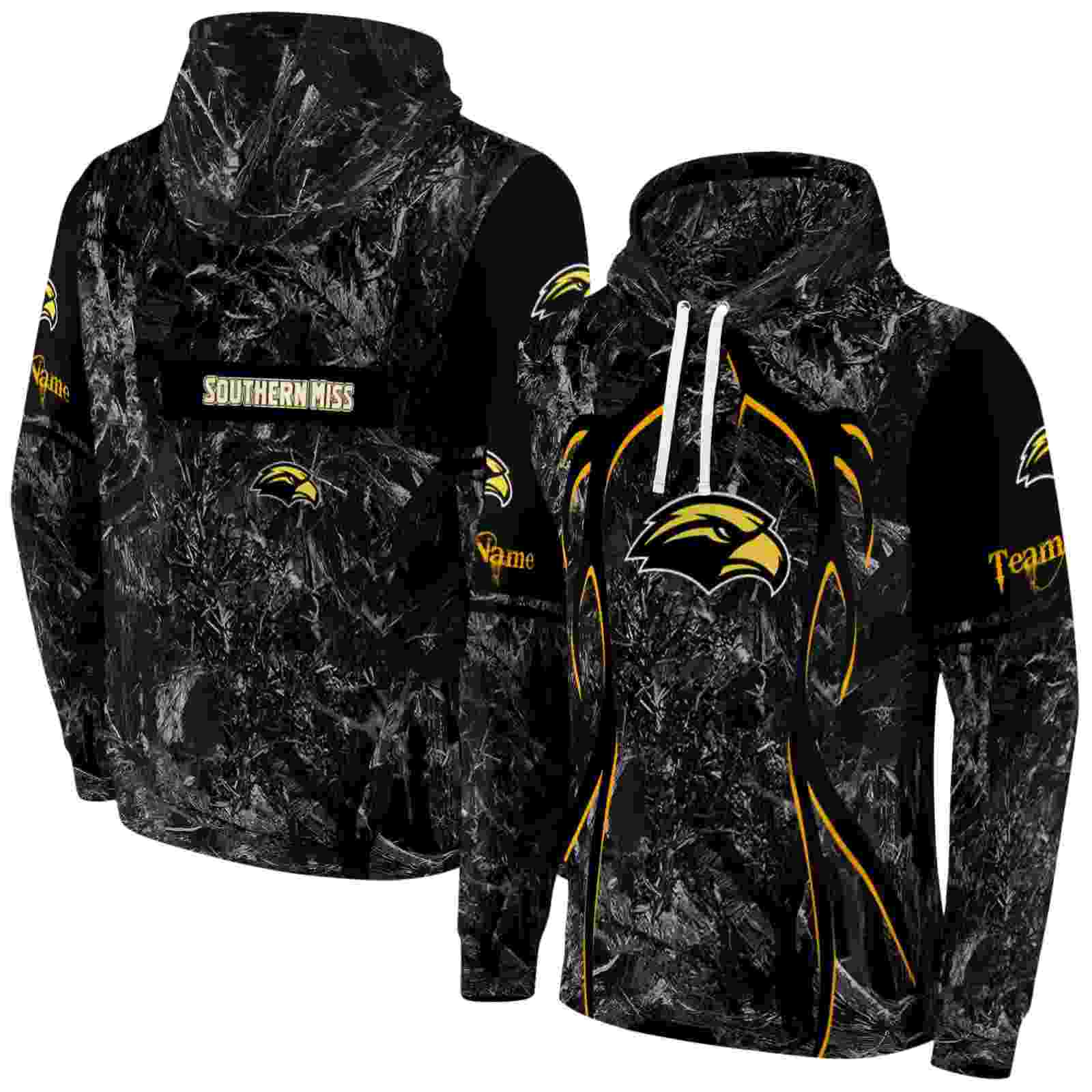 personalized southern miss golden eagles hunting theme black hoodie fashion forward