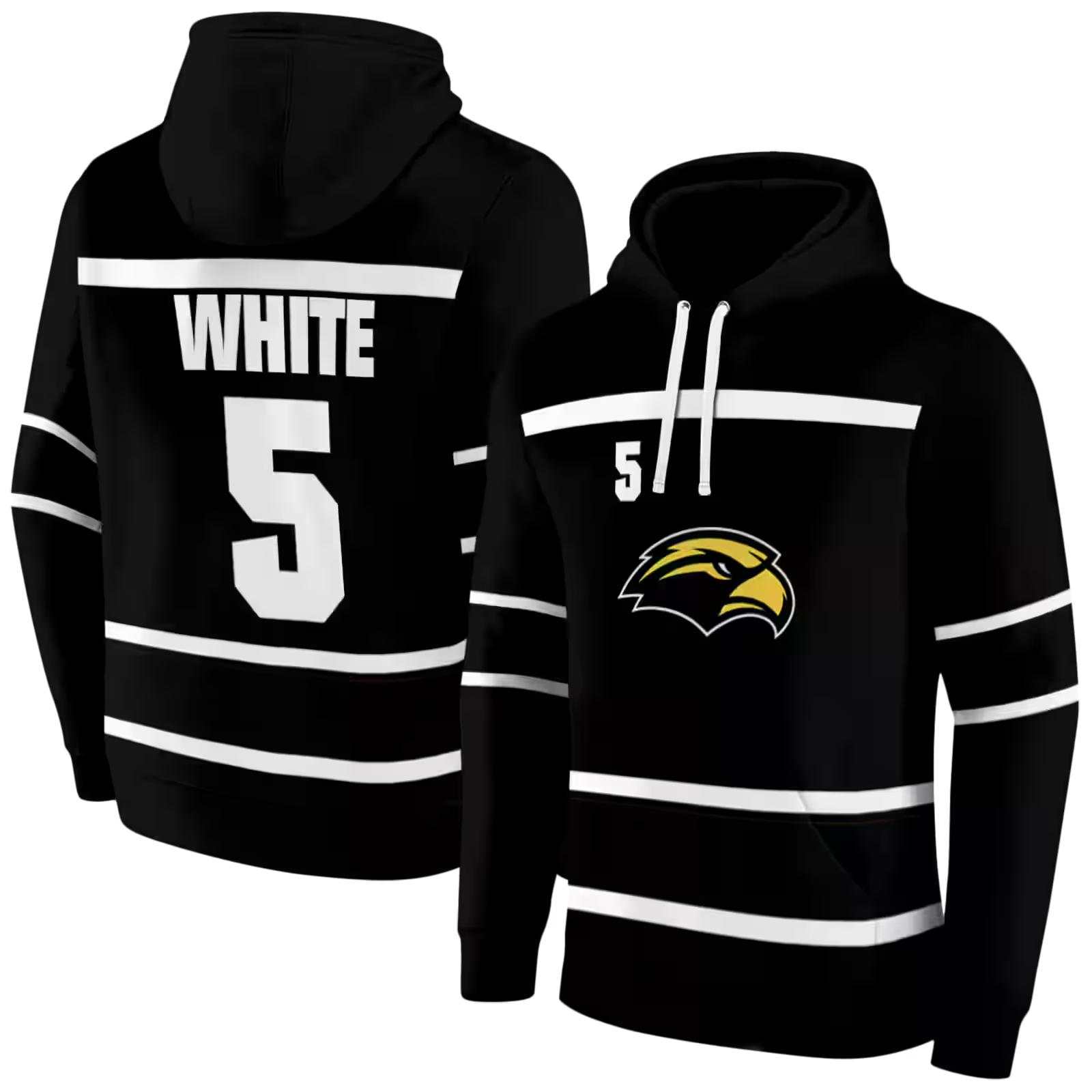 personalized southern miss golden eagles striped pattern black hoodie fashion forward