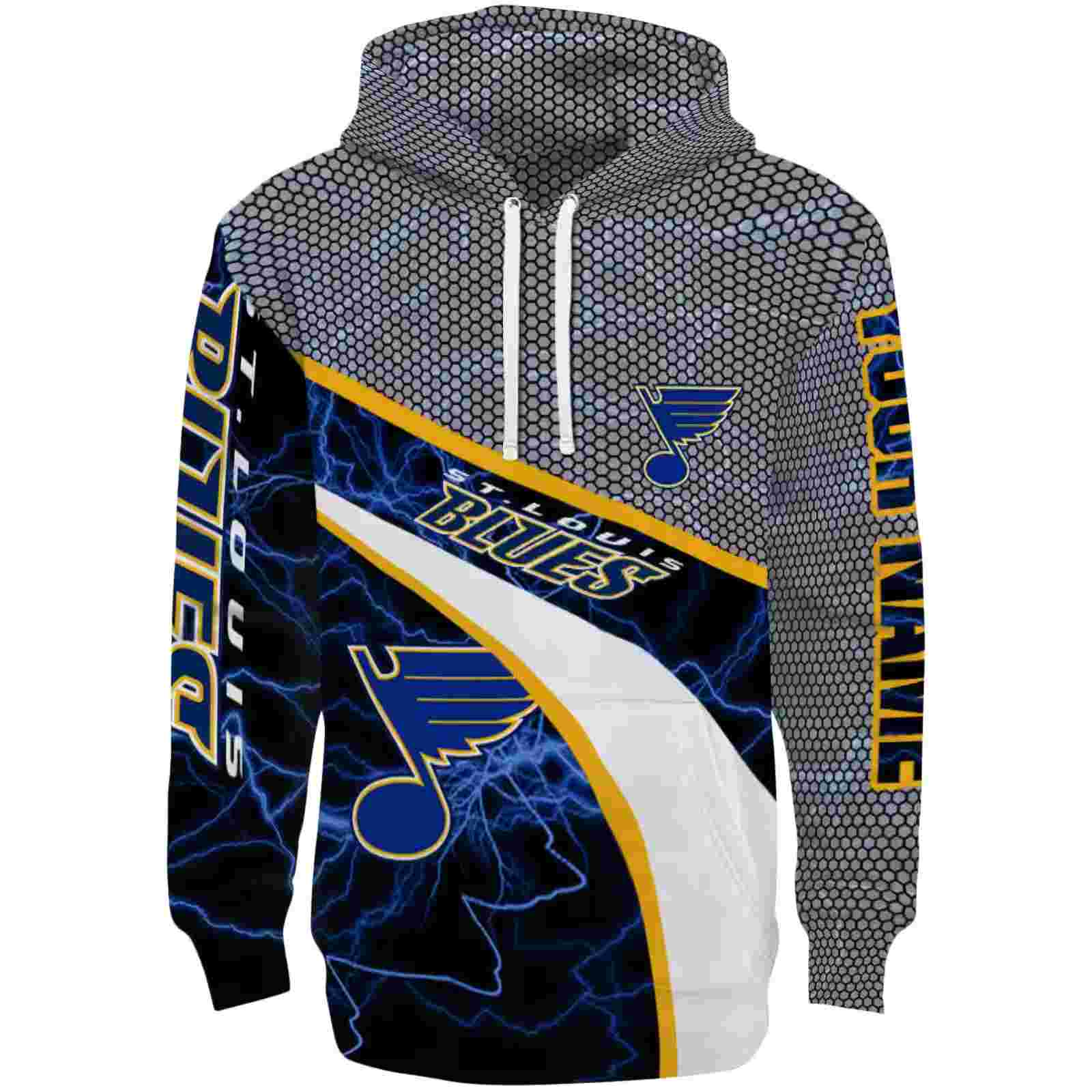 Personalized St. Louis Blues Hexagonal Mesh Blue Black Gray Hoodie