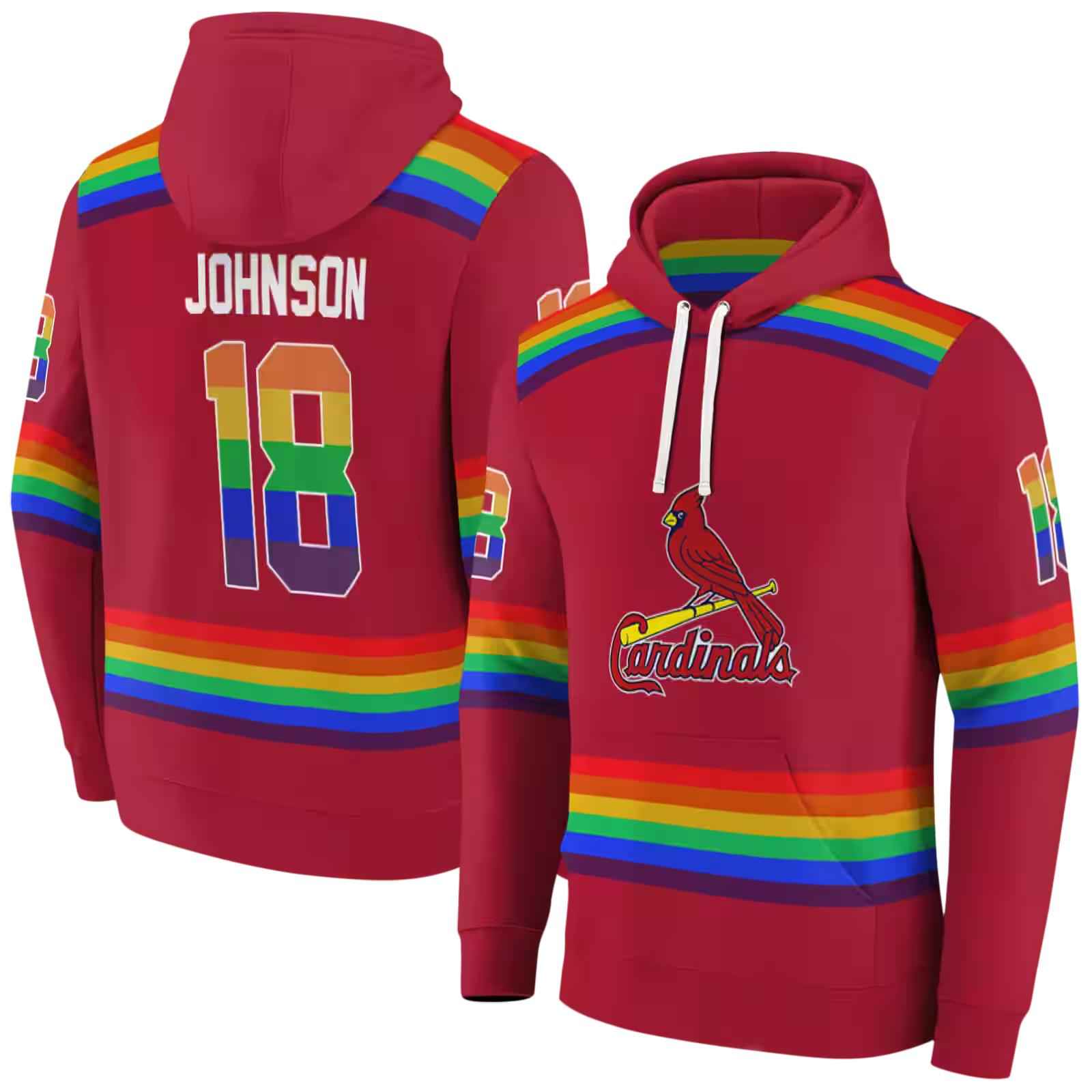 personalized st louis cardinals rainbow stripes red hoodie fashion forward