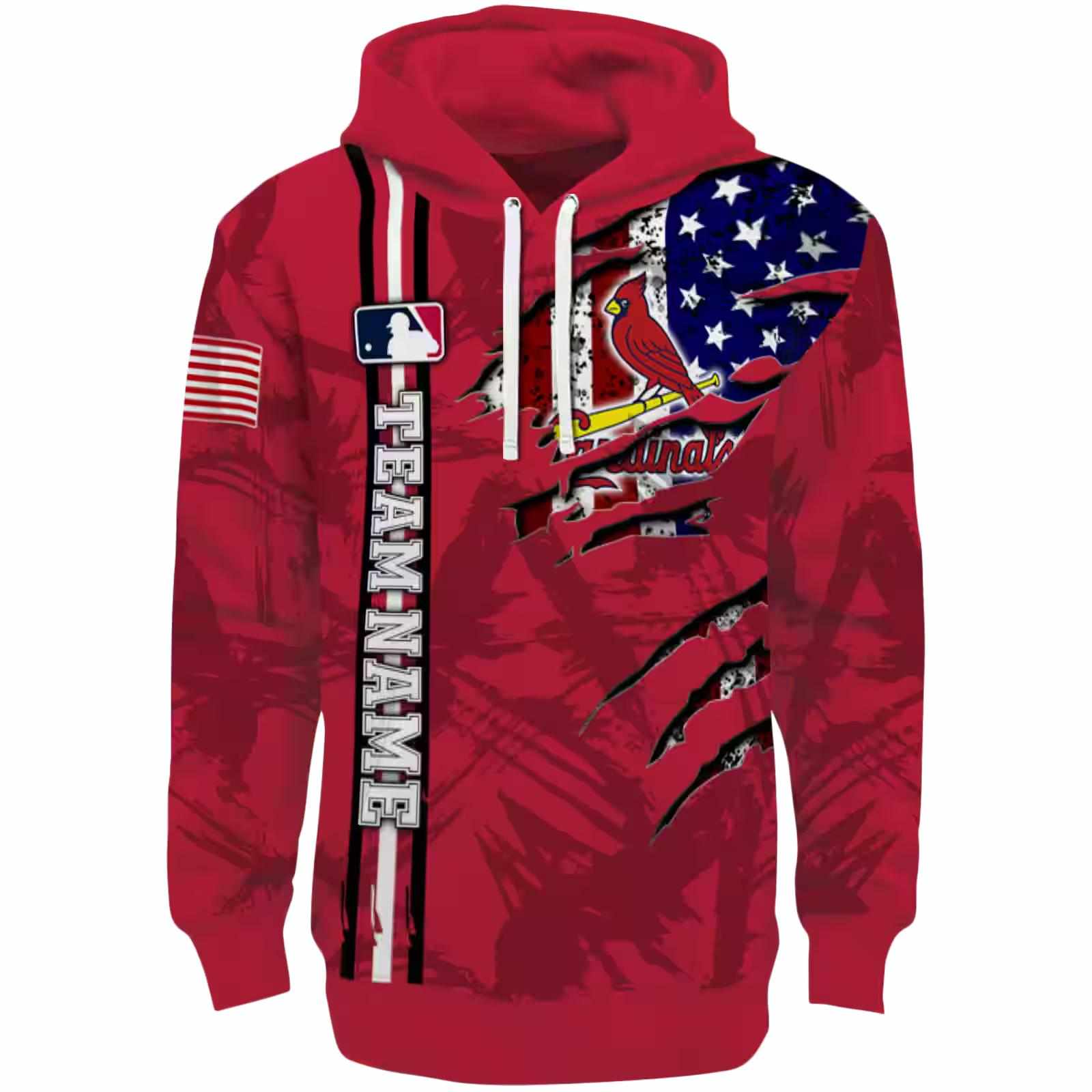 Personalized St. Louis Cardinals Ripped Flag Red Hoodie