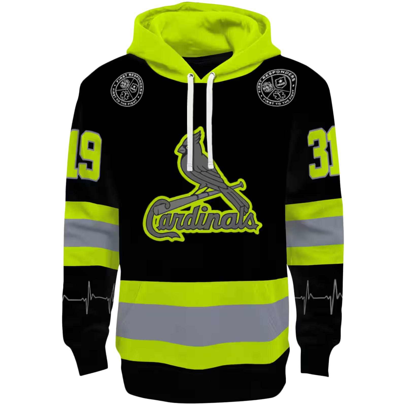 Personalized St. Louis Cardinals Safety Motif Black Neon Green Hoodie