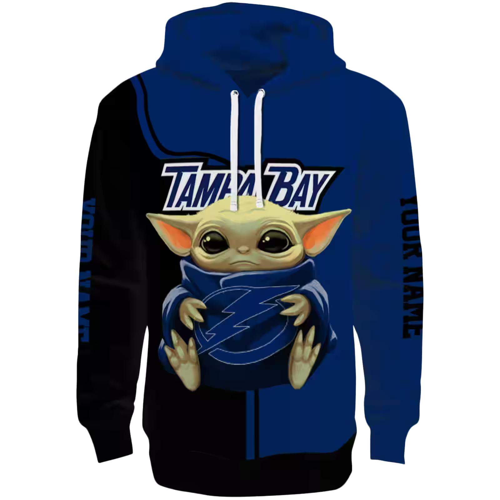 Personalized Tampa Bay Lightning Baby Yoda Blue Black Hoodie