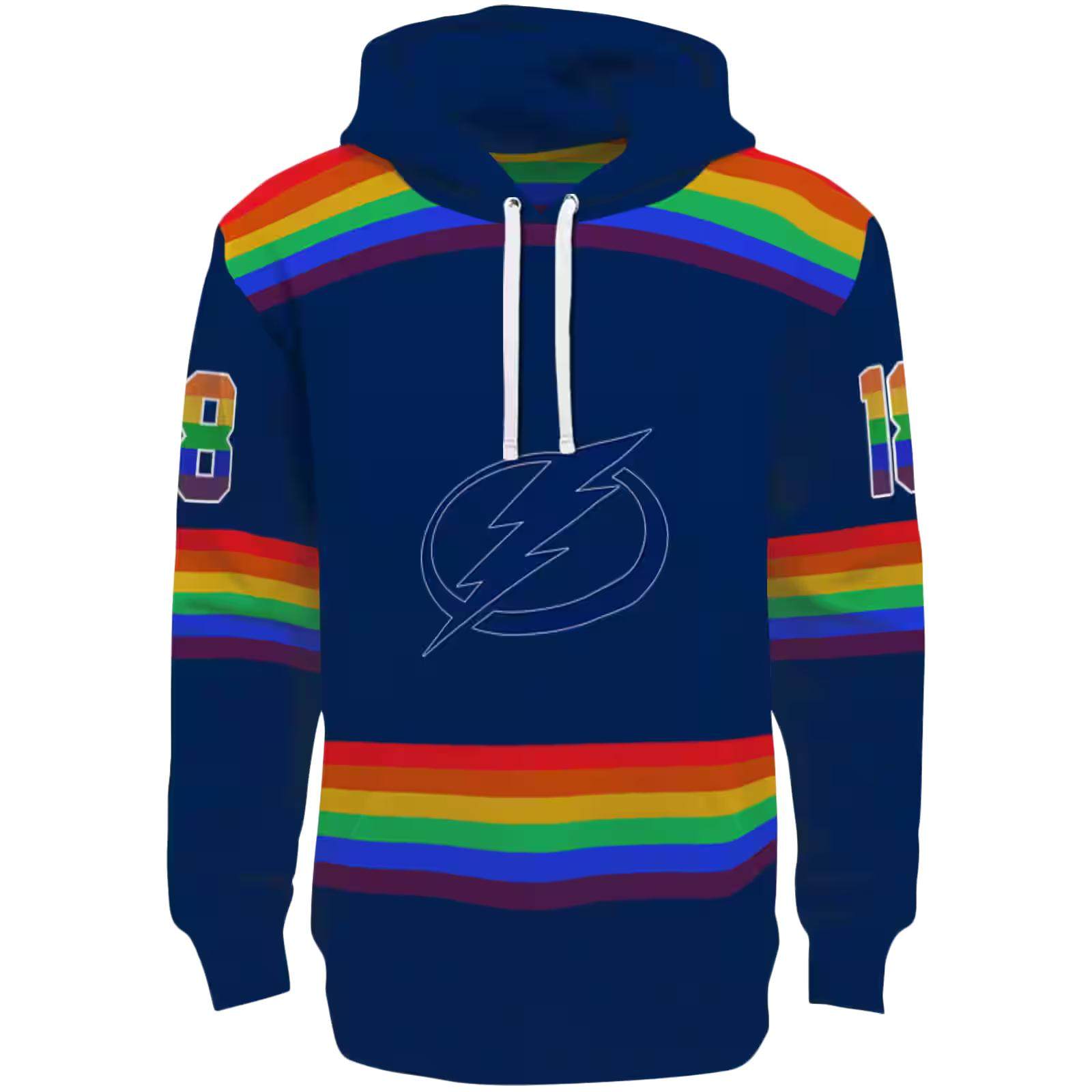 Personalized Tampa Bay Lightning Rainbow Stripes Blue Hoodie