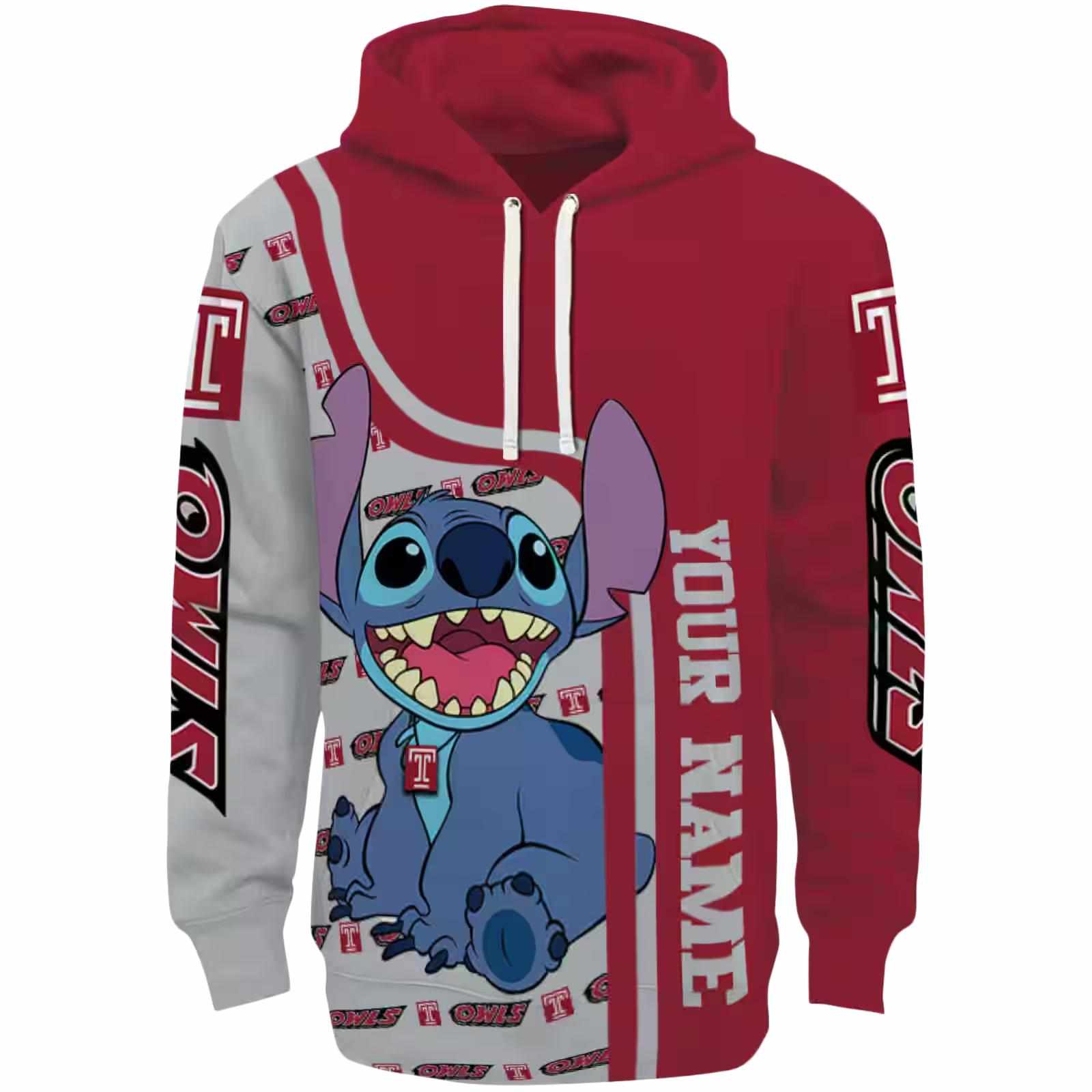 Personalized Temple Owls Stitch Red Hoodie