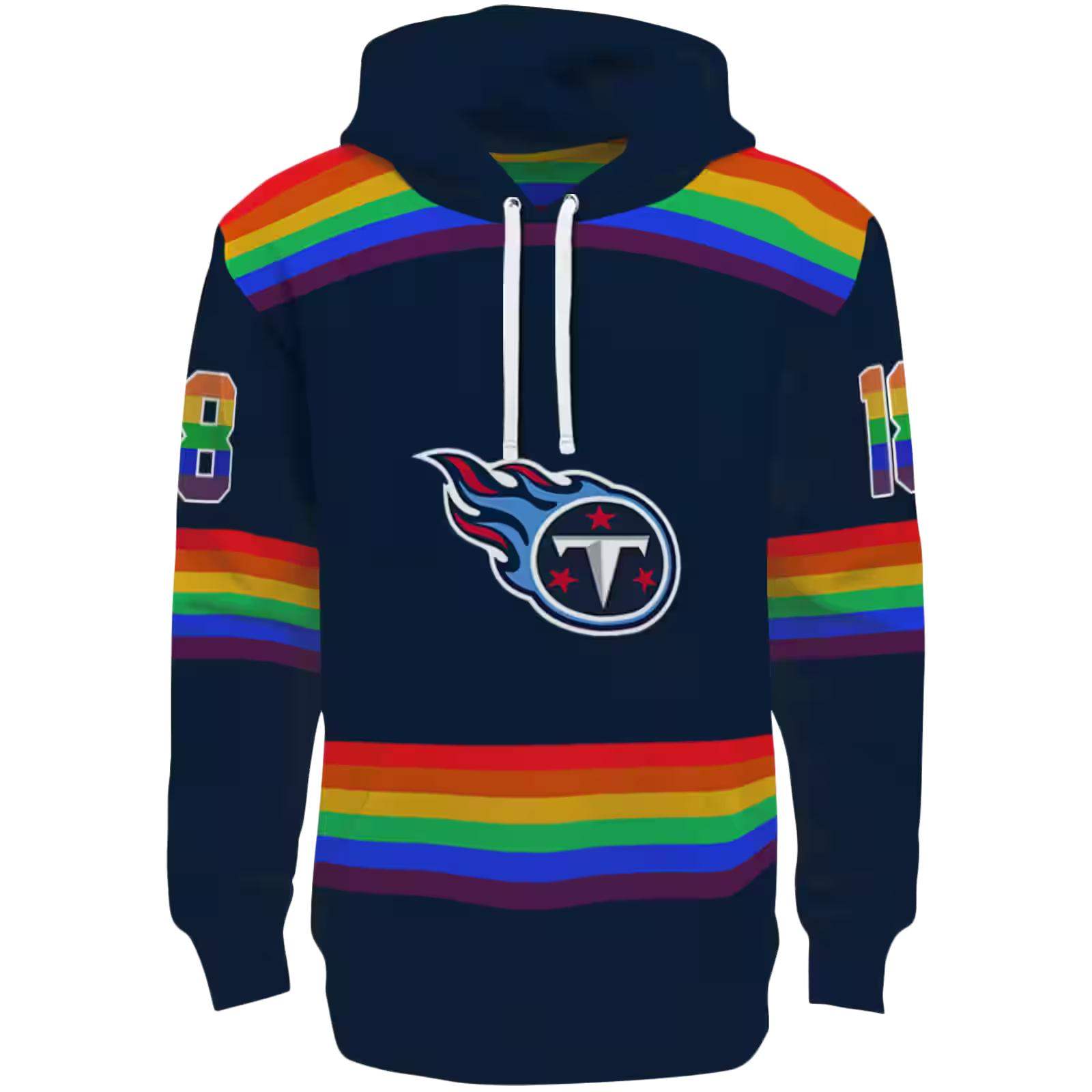 Personalized Tennessee Titans Rainbow Stripes Navy Hoodie