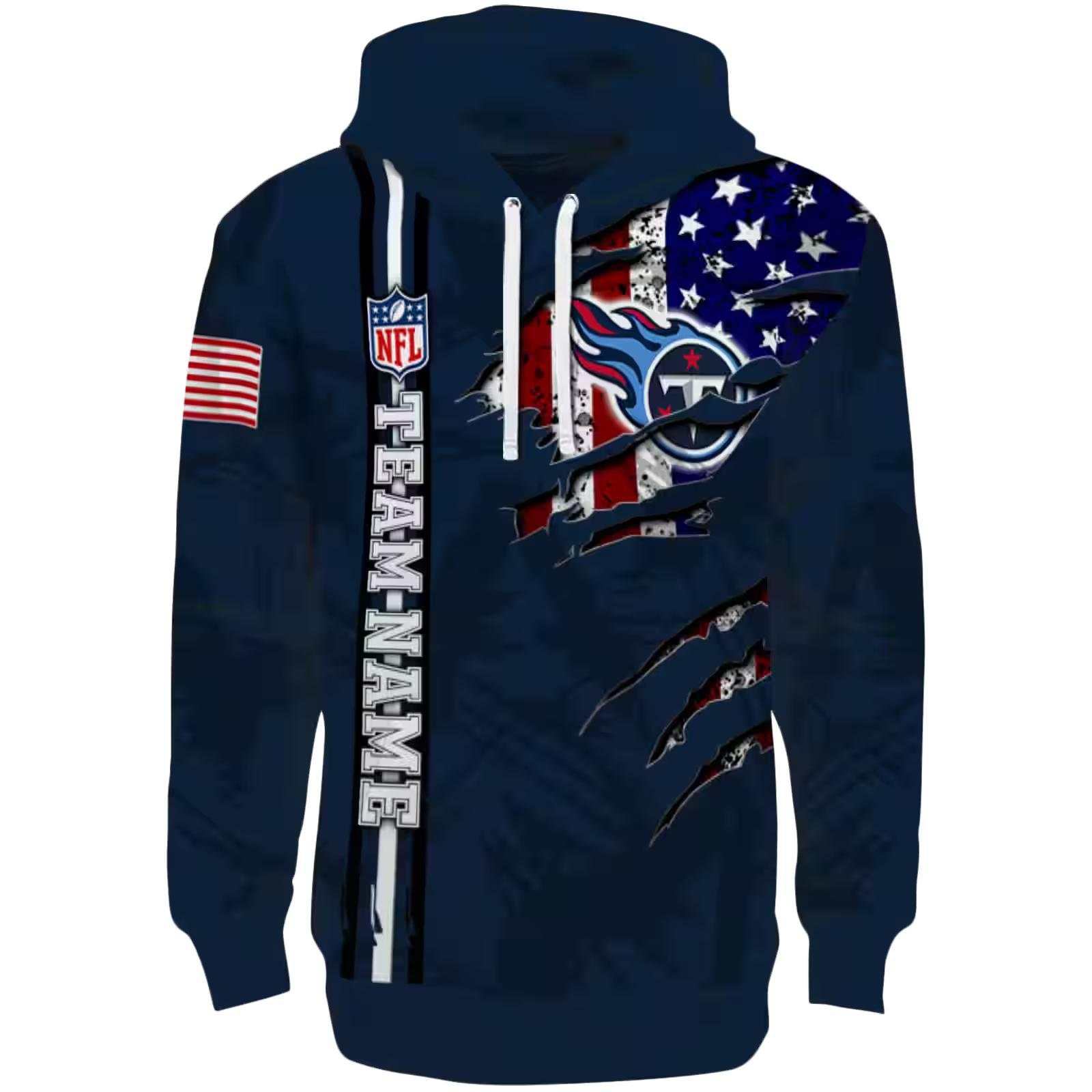 Personalized Tennessee Titans Ripped Flag Navy Hoodie