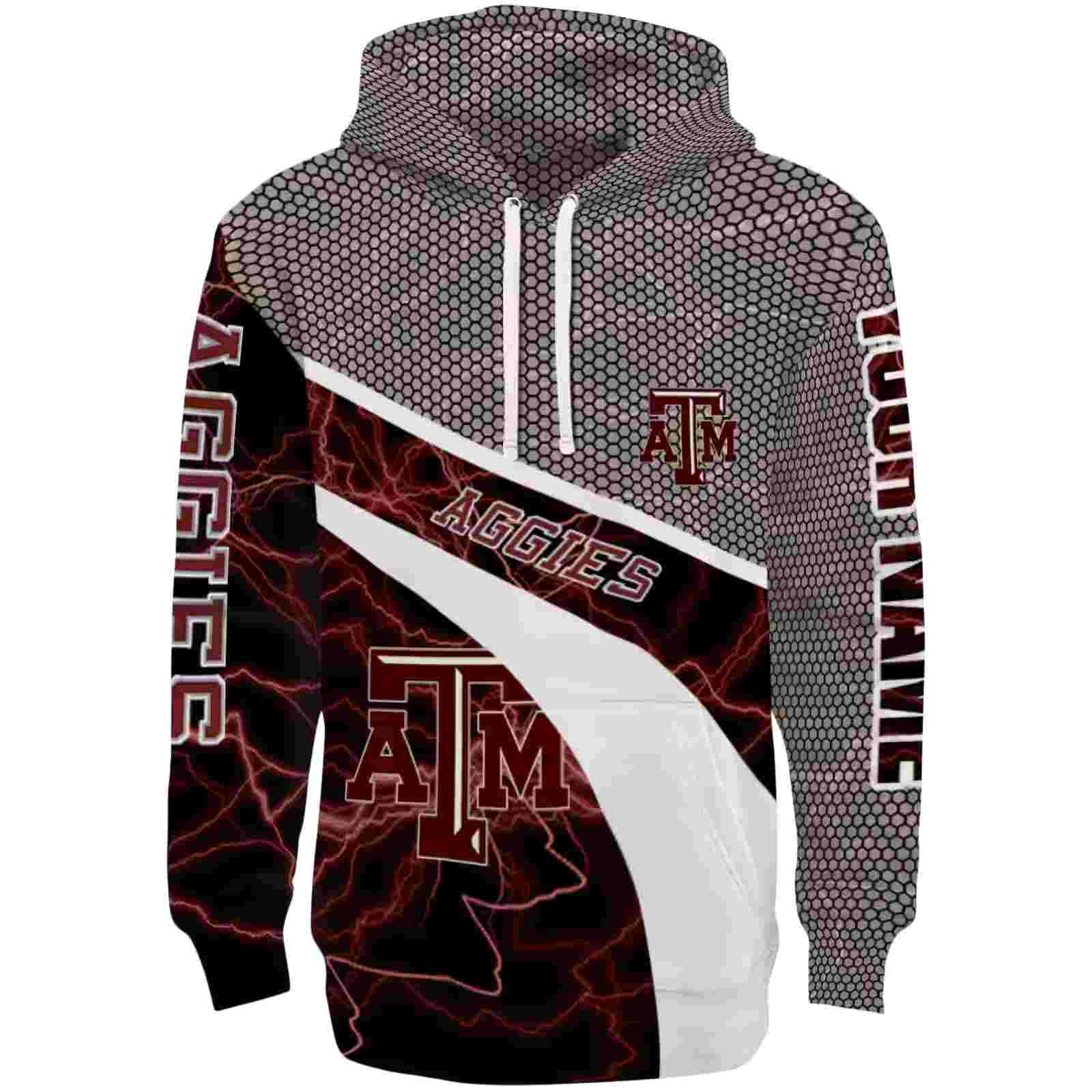 Personalized Texas A&M Aggies Hexagonal Mesh Maroon Black Gray Hoodie