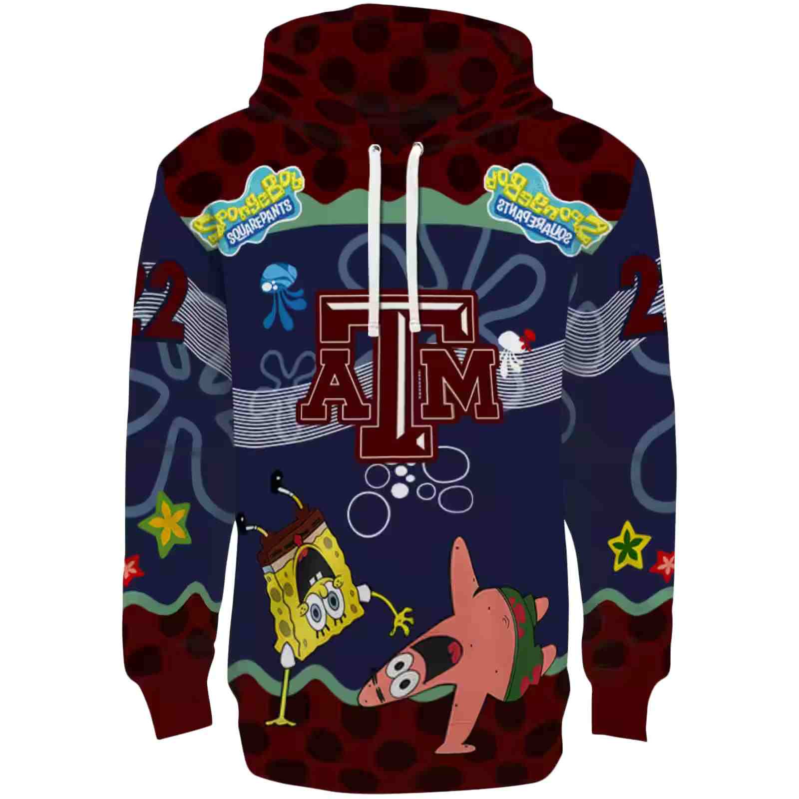 Personalized Texas A&M Aggies Spongebob Patrick Star Maroon Navy Hoodie