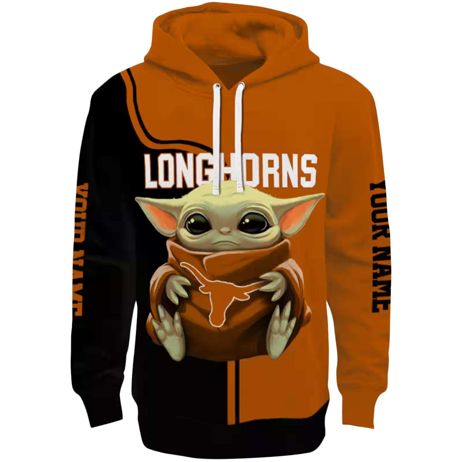 Personalized Texas Longhorns Baby Yoda Orange Black Hoodie