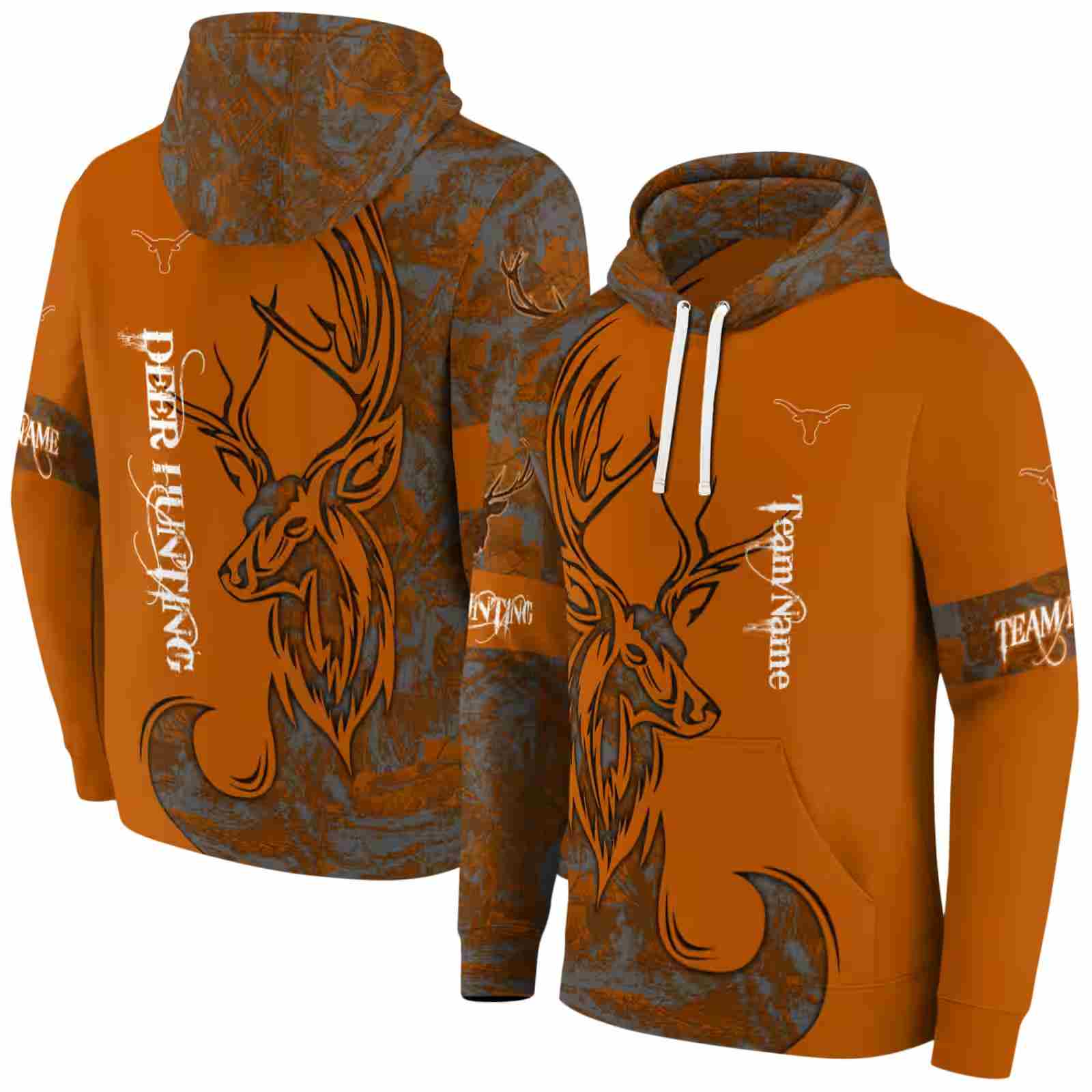 personalized texas longhorns deer silhouette orange hoodie fashion forward