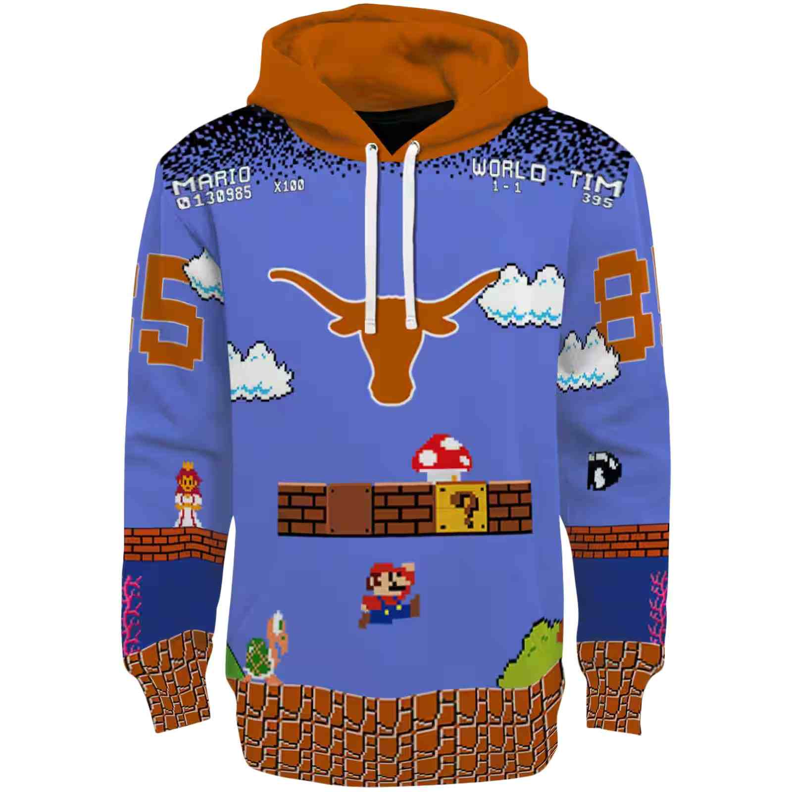 Personalized Texas Longhorns Mario Blue Black Hoodie