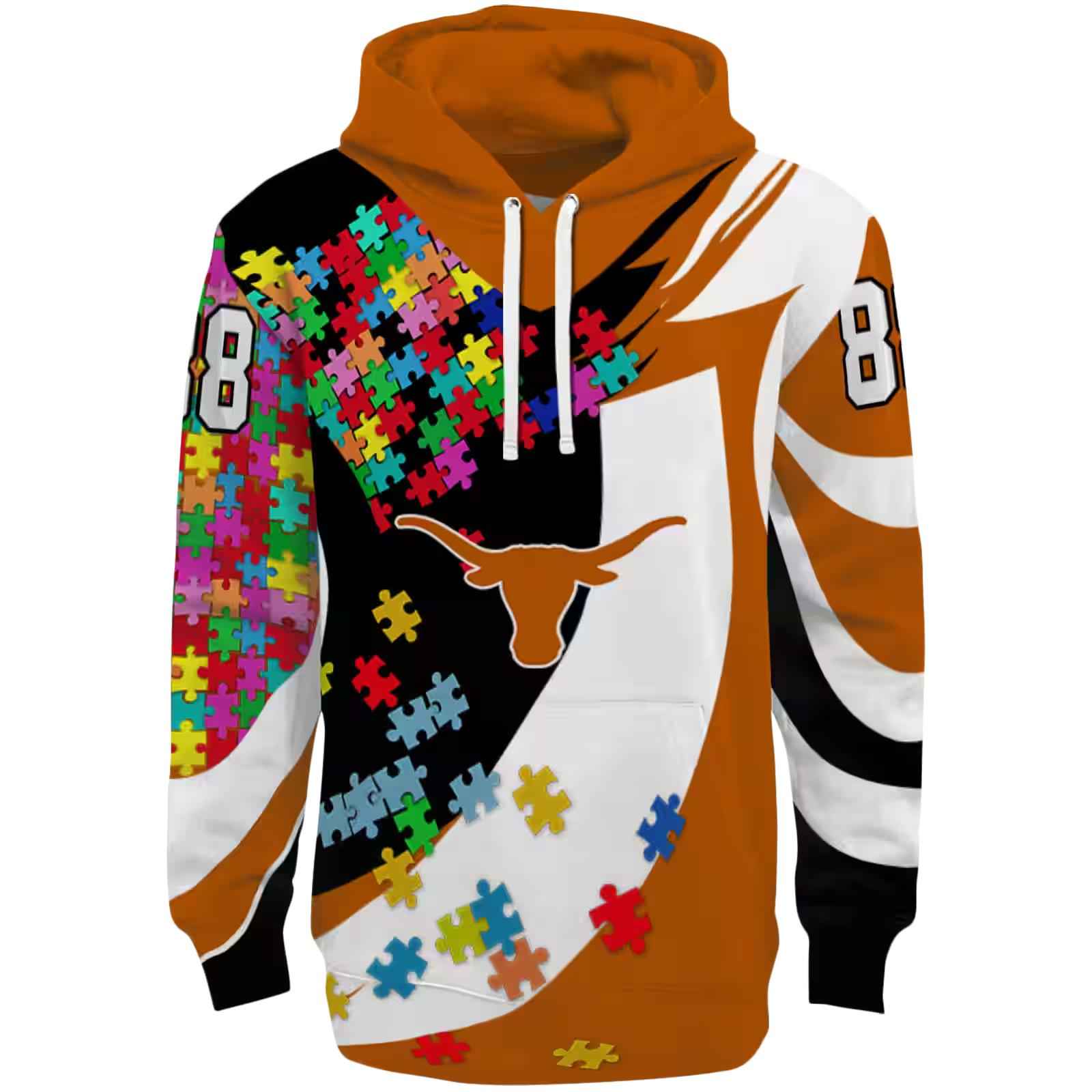 Personalized Texas Longhorns Puzzle Pieces Orange Hoodie