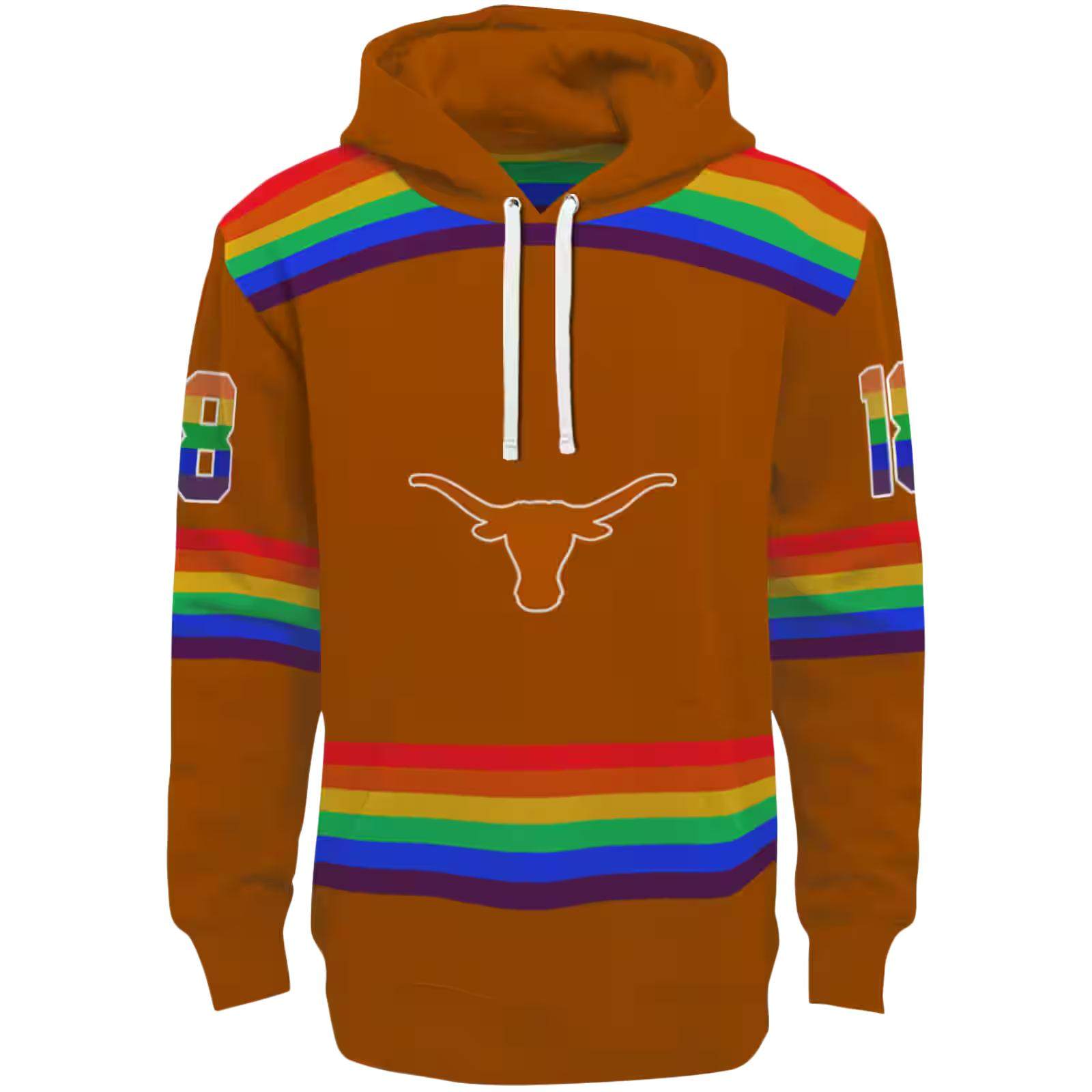 Personalized Texas Longhorns Rainbow Stripes Orange Hoodie