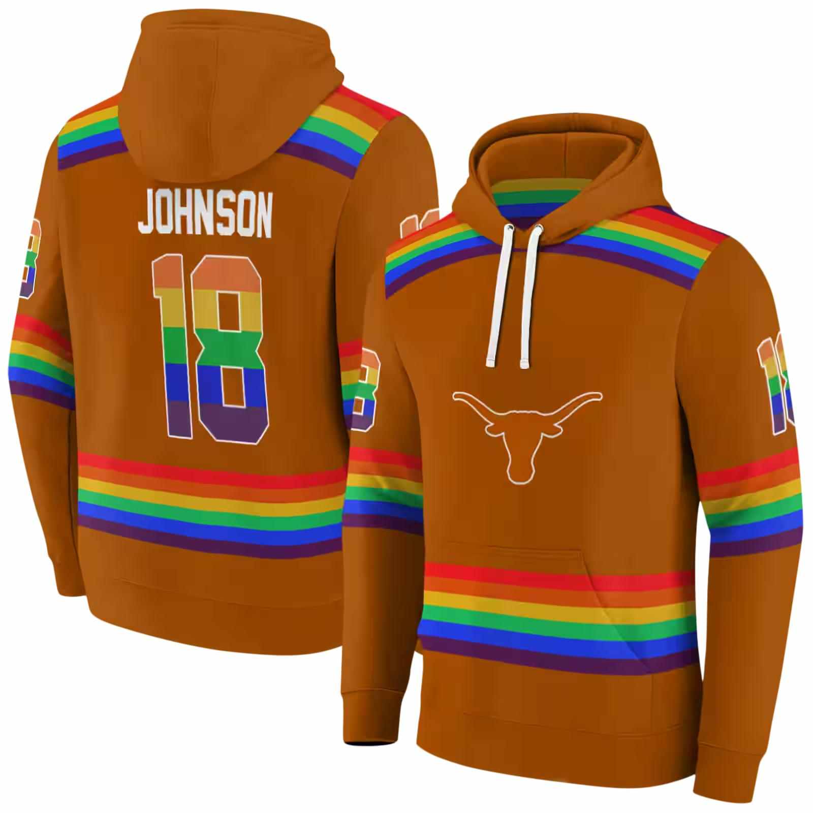 personalized texas longhorns rainbow stripes orange hoodie fashion forward