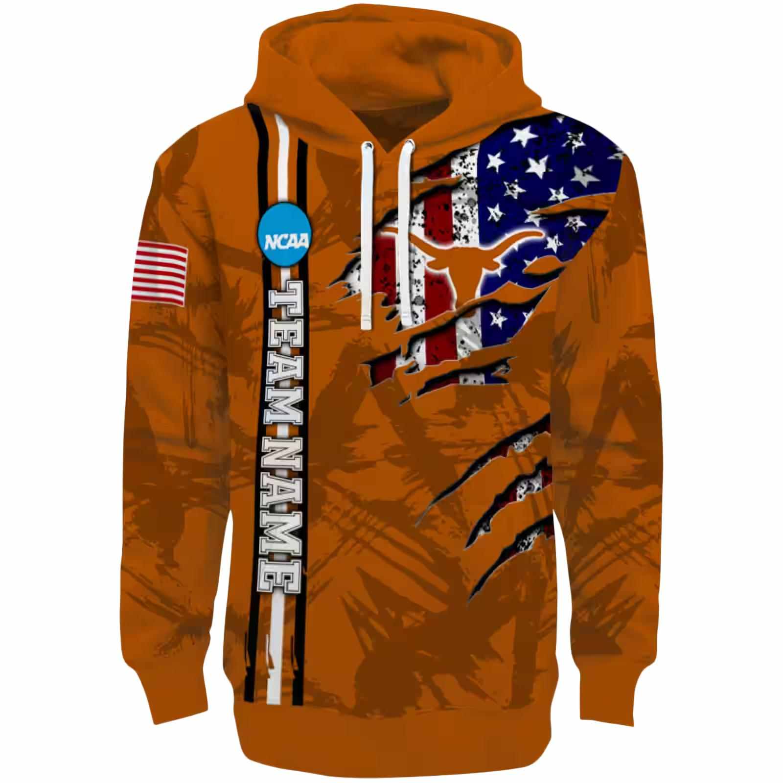 Personalized Texas Longhorns Ripped Flag Orange Hoodie