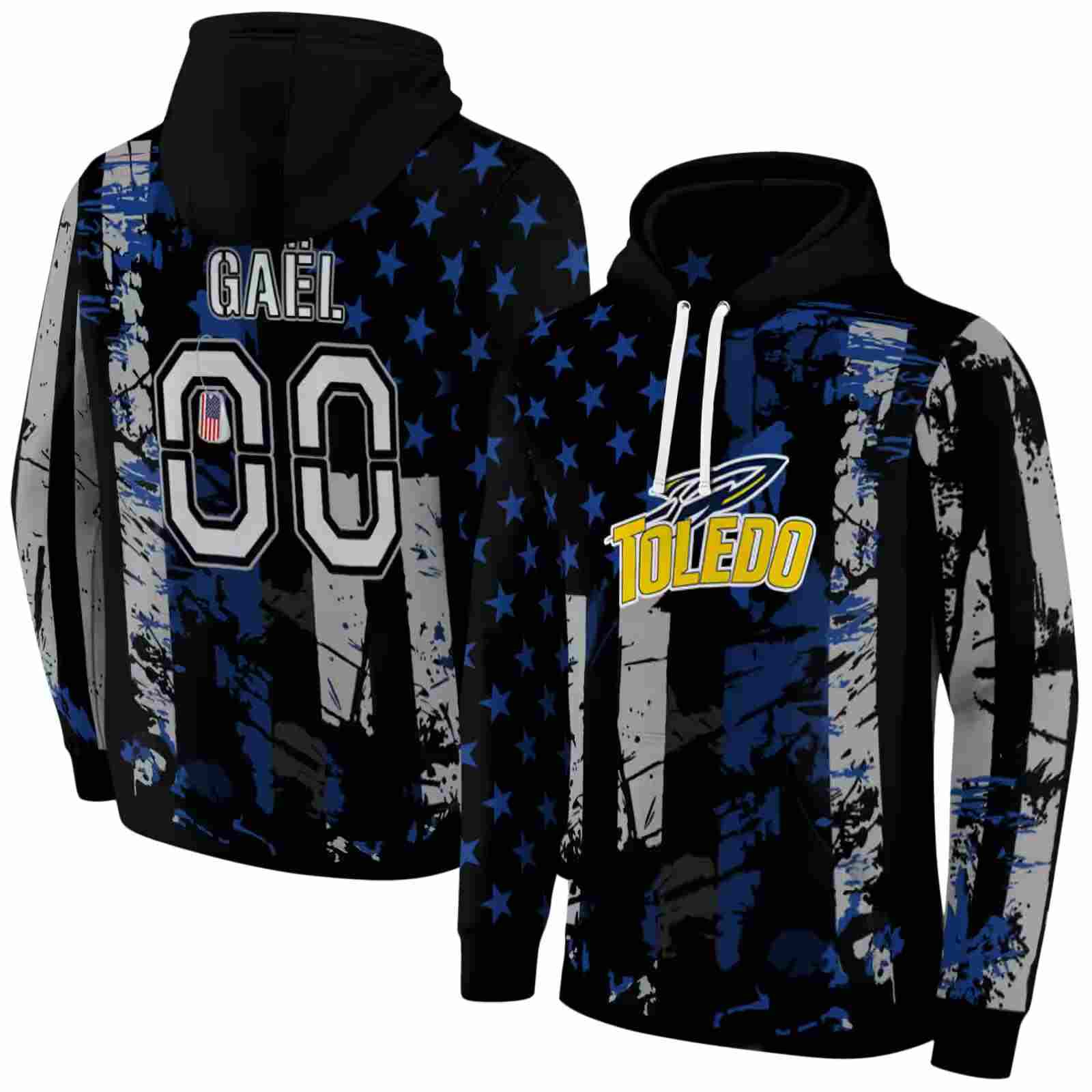 personalized toledo rockets distressed flag blue black hoodie fashion forward