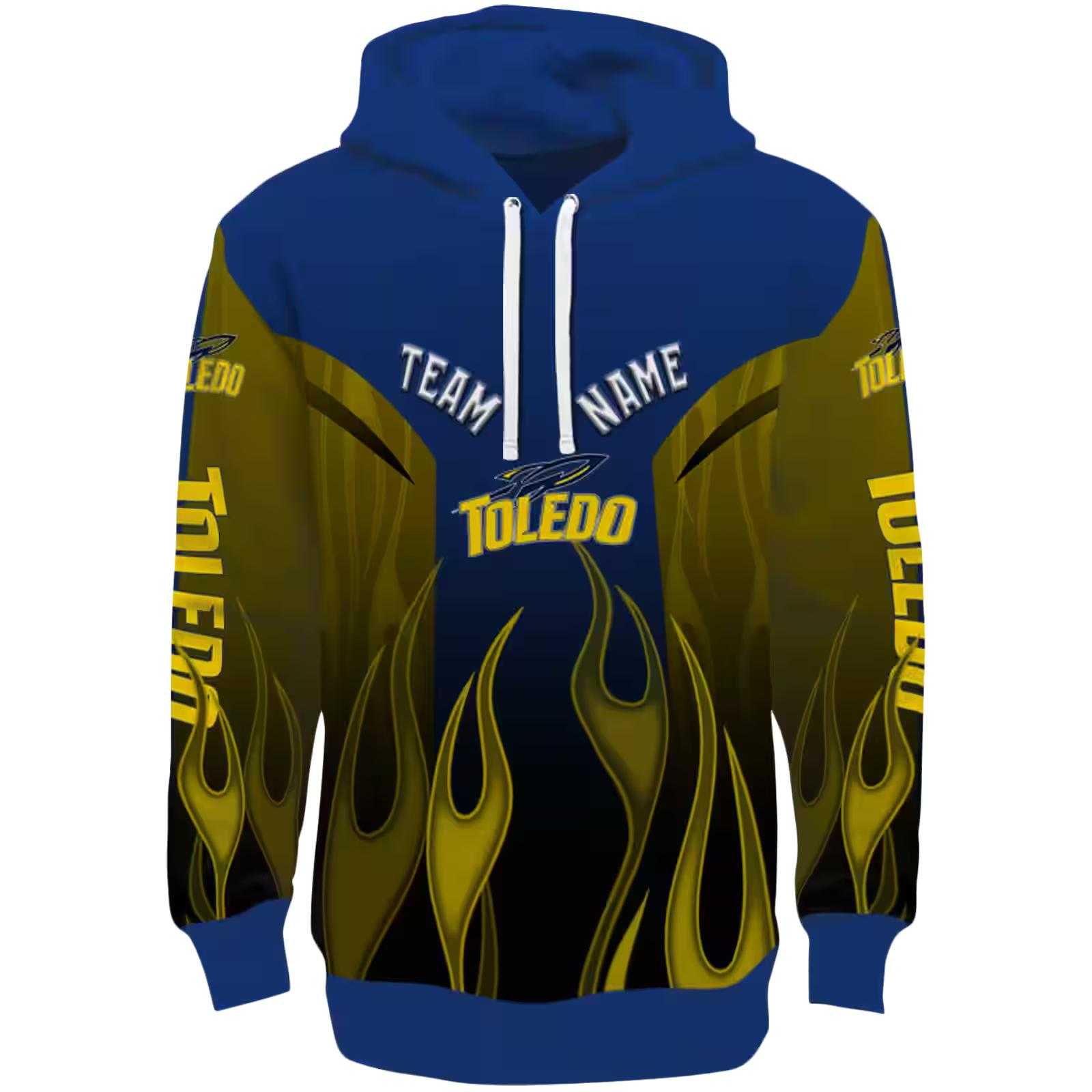 Personalized Toledo Rockets Flame Design Blue Hoodie