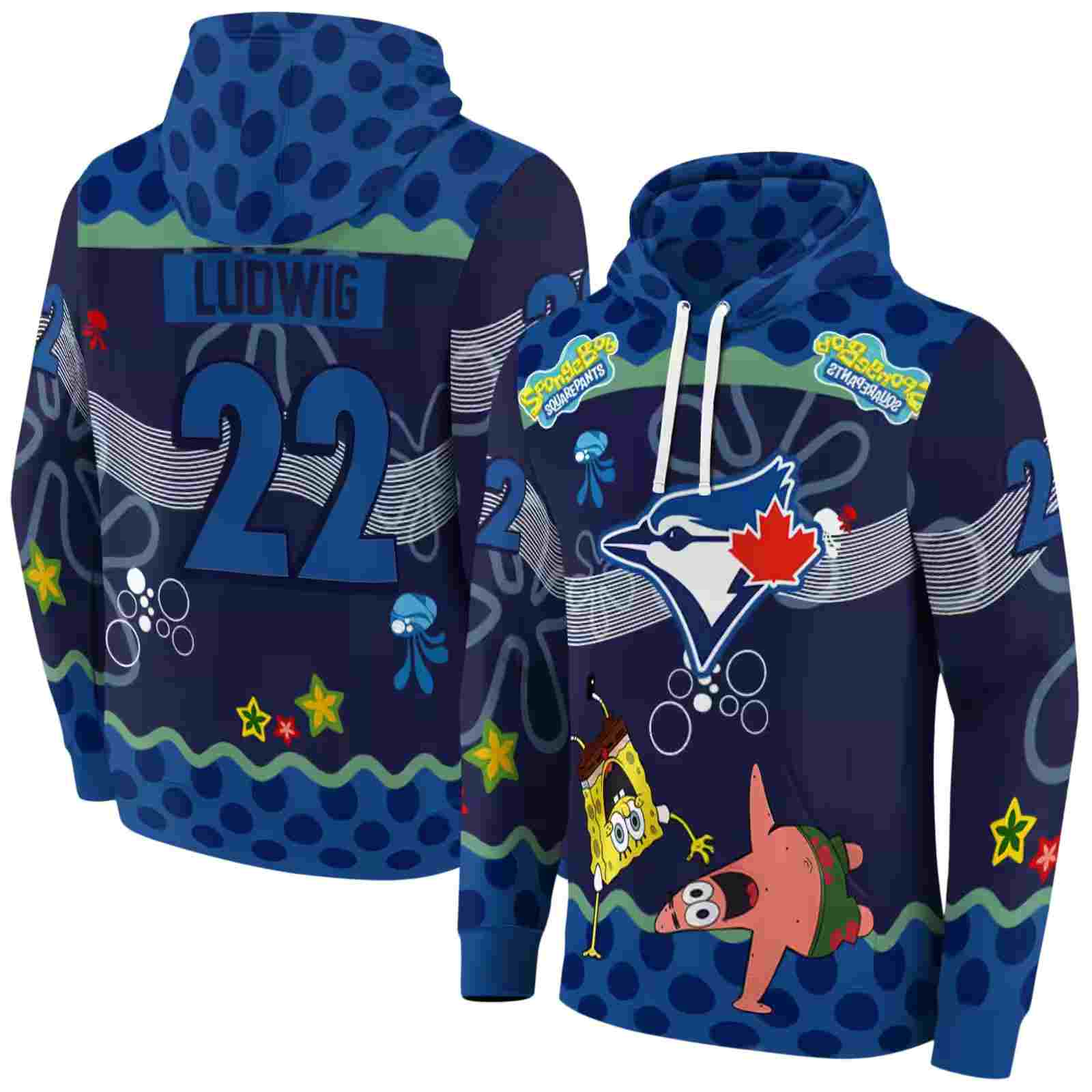 personalized toronto blue jays spongebob patrick star blue navy hoodie fashion forward