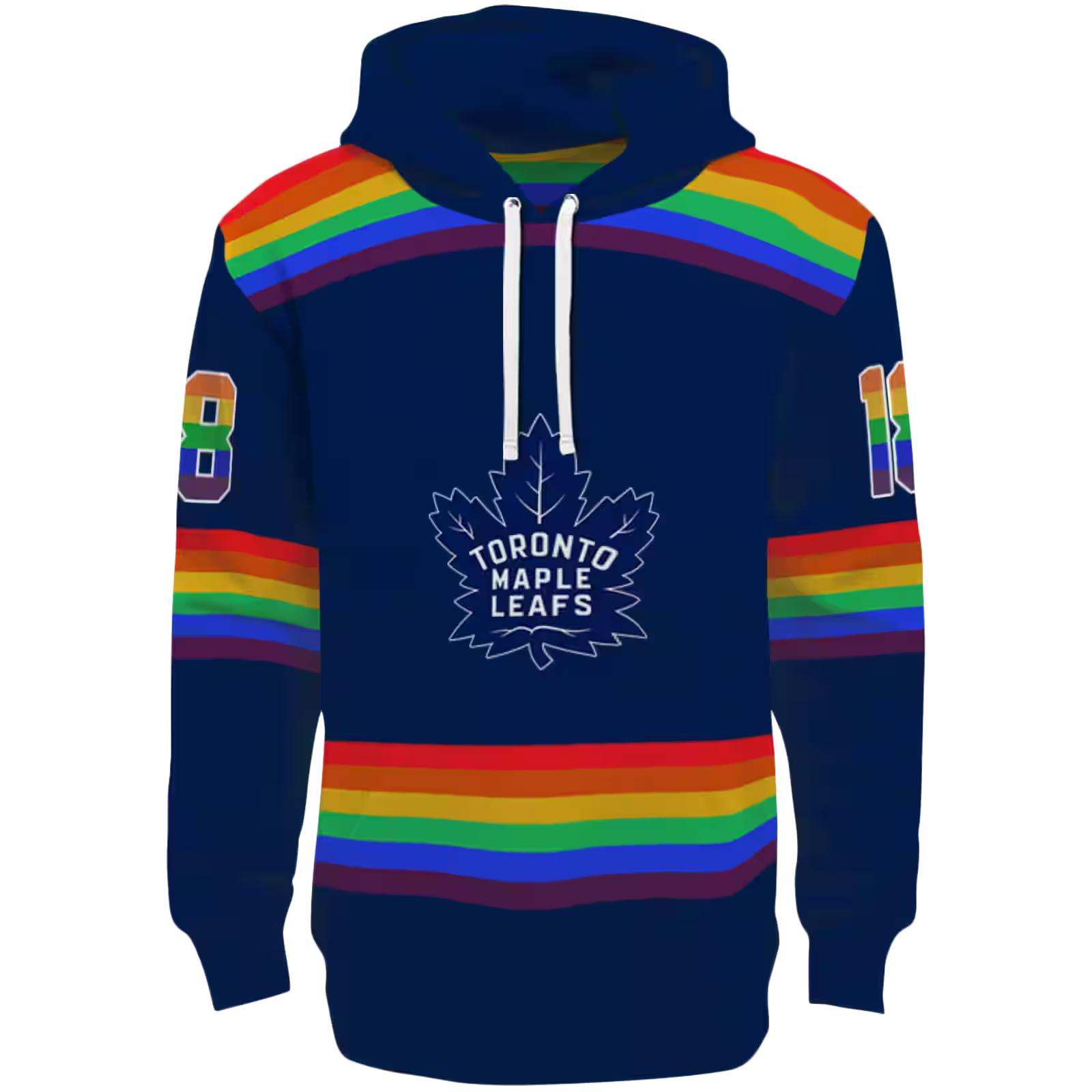 Personalized Toronto Maple Leafs Rainbow Stripes Blue Hoodie