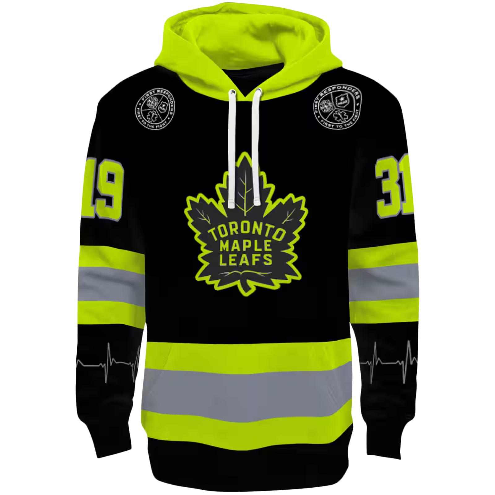 Personalized Toronto Maple Leafs Safety Motif Black Neon Green Hoodie