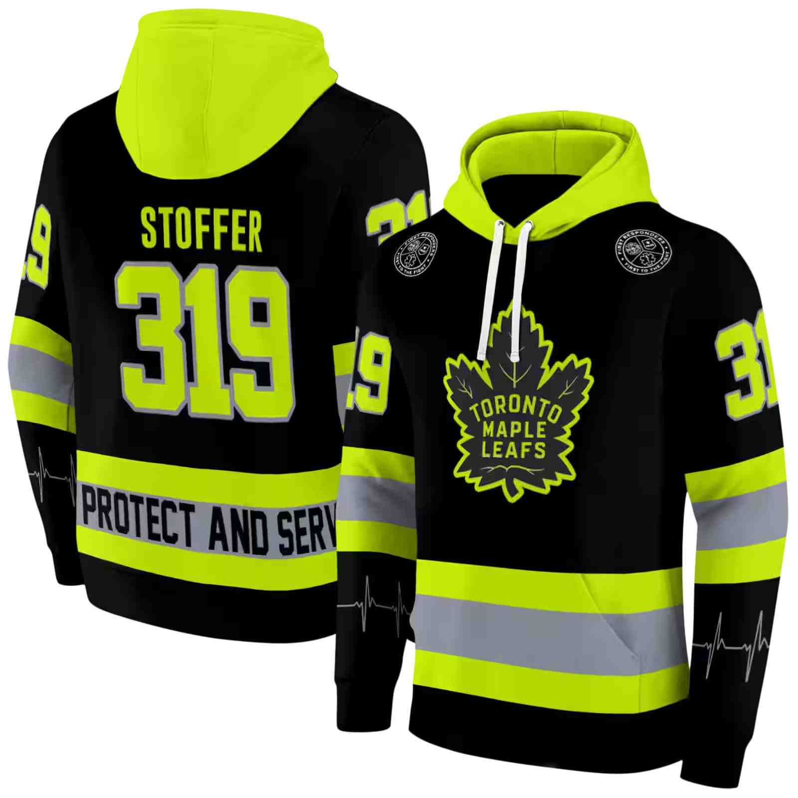 personalized toronto maple leafs safety motif black neon green hoodie fashion forward