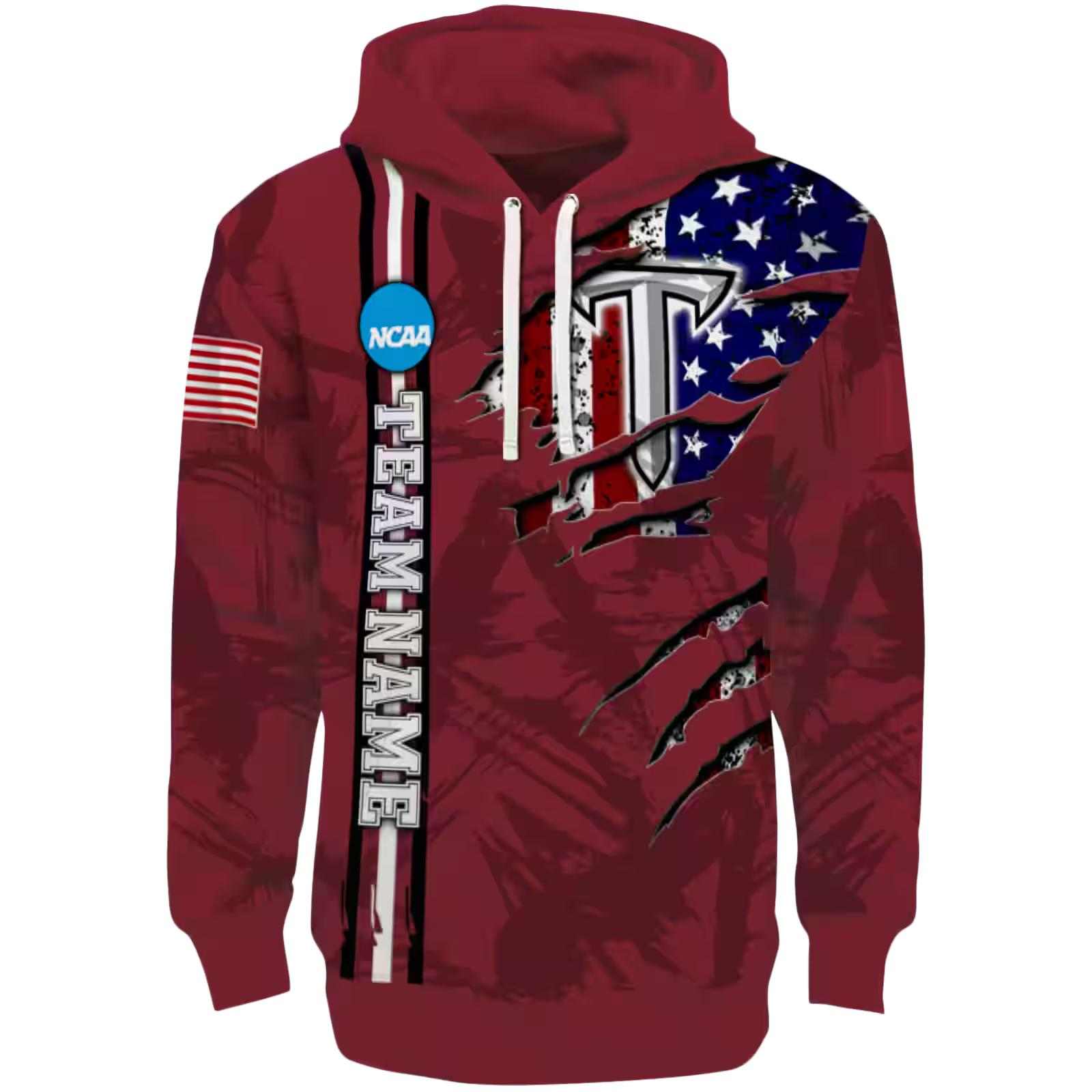 Personalized Troy Trojans Ripped Flag Red Hoodie